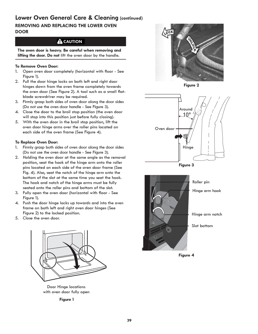 Kenmore 790.488, 790.489 manual Removing and Replacing the Lower Oven Door, To Remove Oven Door, To Replace Oven Door 