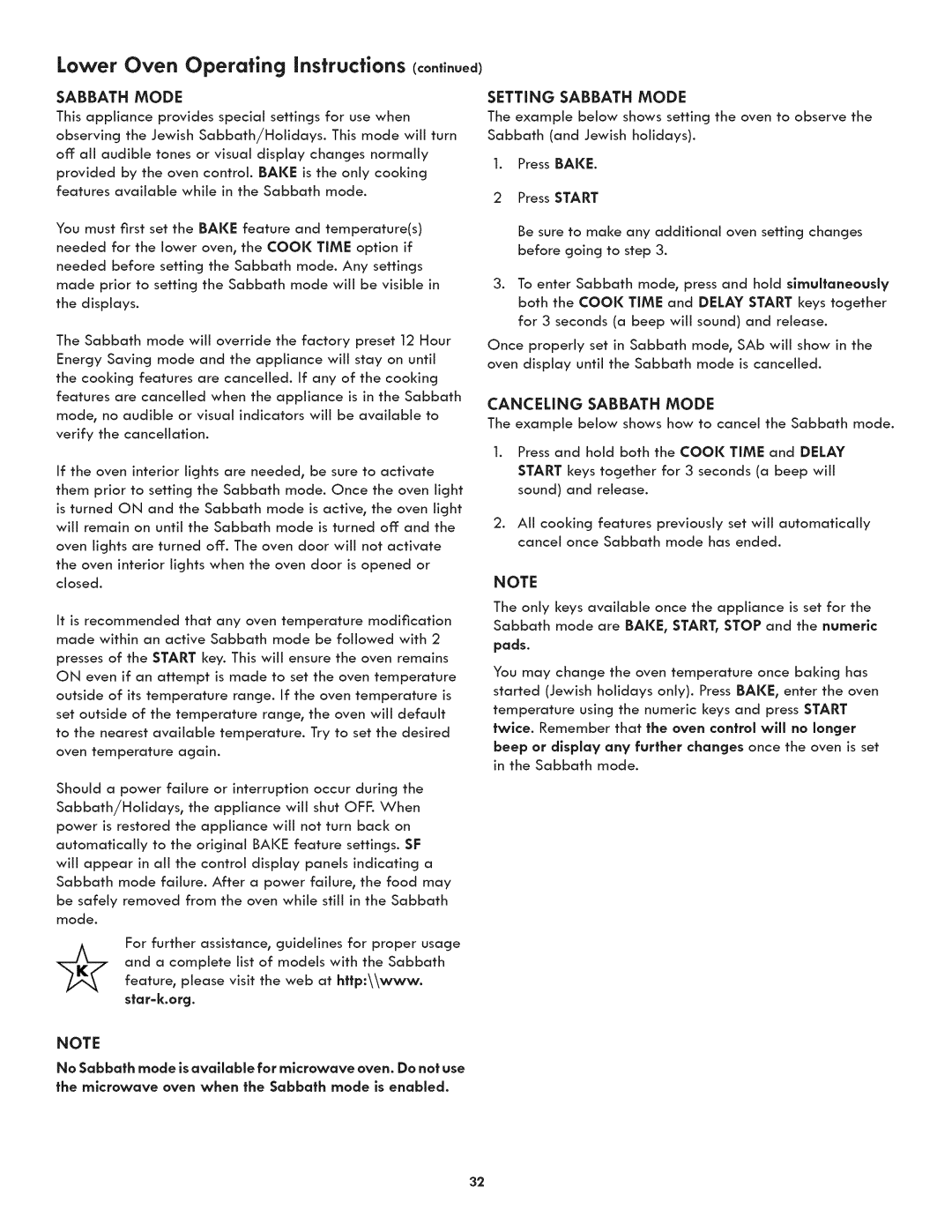 Kenmore 790.489 manual Lower Oven Operating instructions continued, Setting Sabbath Mode, Canceling Sabbath Mode, pods 