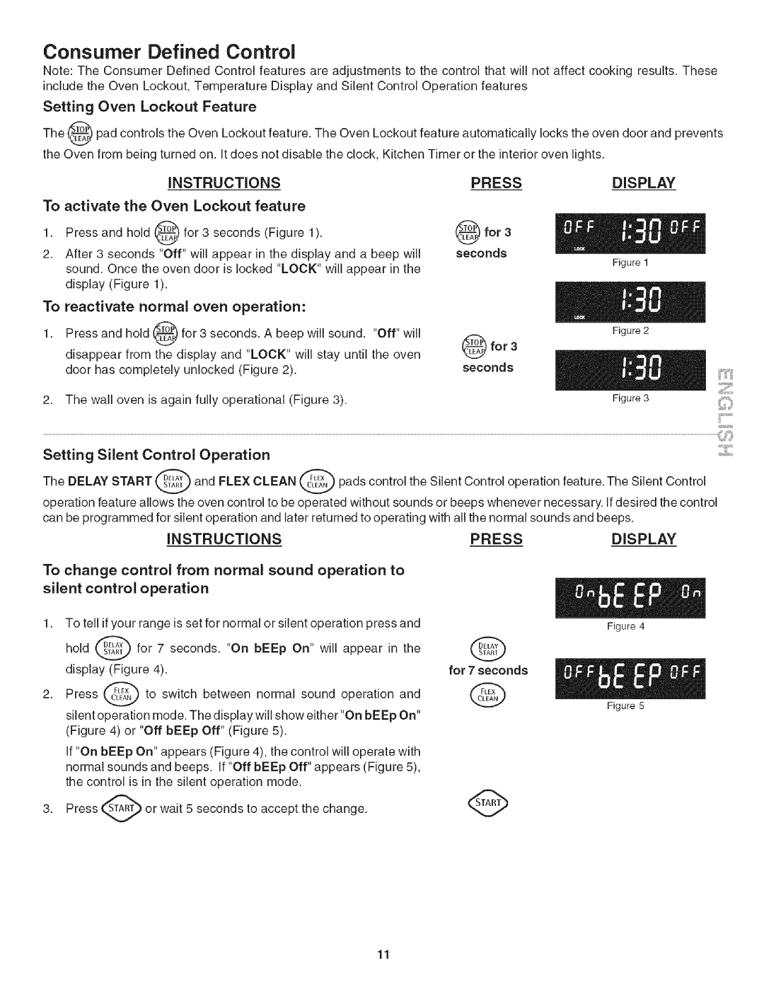 Kenmore 790.4906 manual Consumer Defined Control, Instructions Press Display 