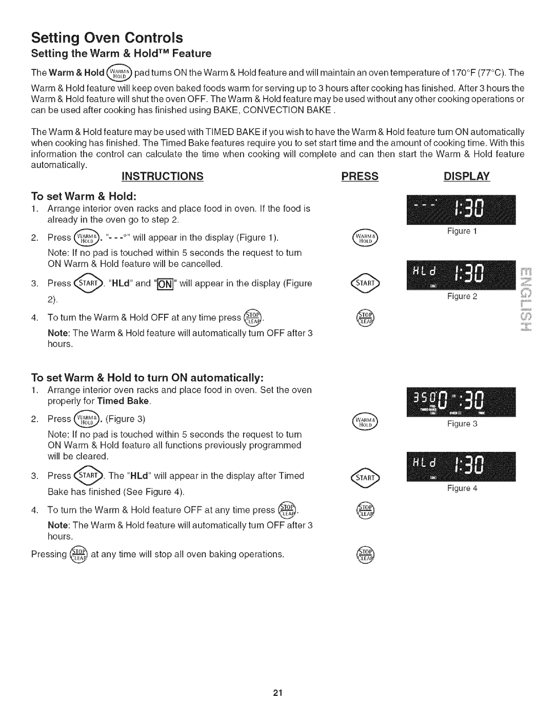 Kenmore 790.4906 manual Setting the Warm & Hold TM Feature, To set Warm & Hold to turn on automatically 