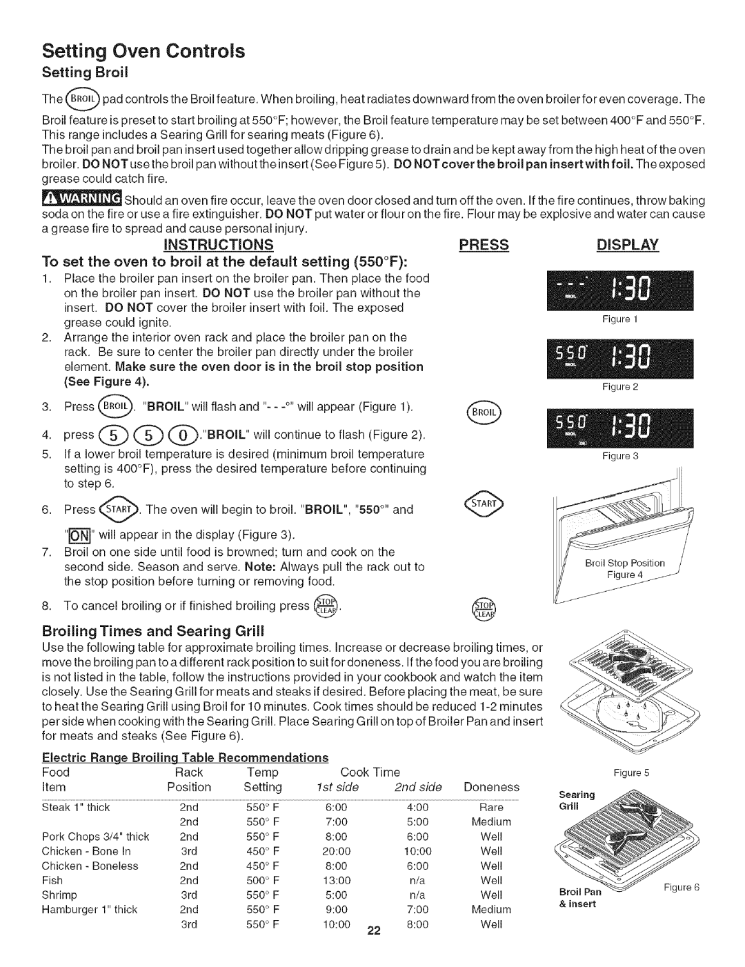 Kenmore 790.4906 manual Setting Oven, Controls, To set the oven to broil at the default setting 550F 