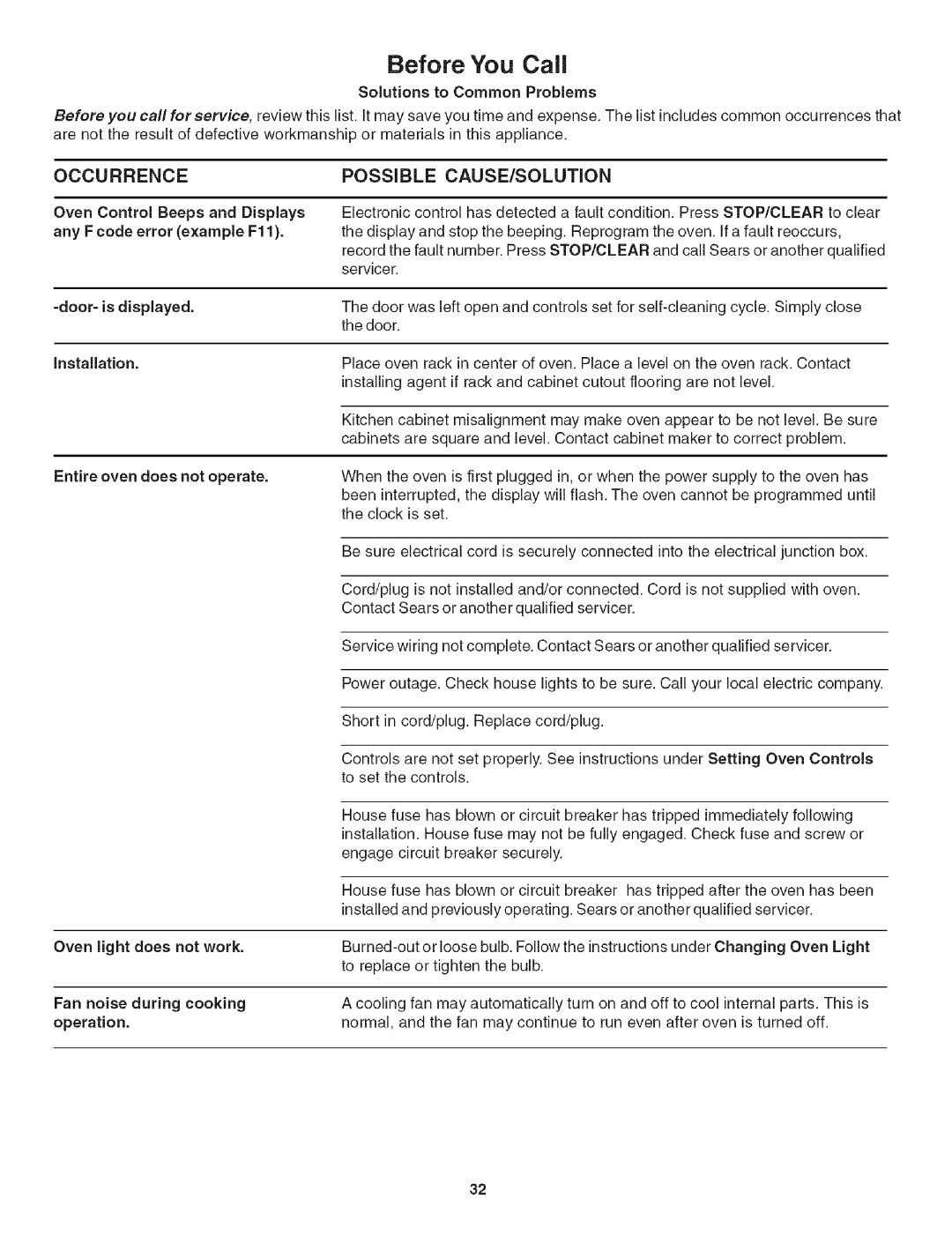 Kenmore 790.4906 manual Before You Call, Occurrence Possible CAUSE/SOLUTION, Installation, Oven does, Cooking 