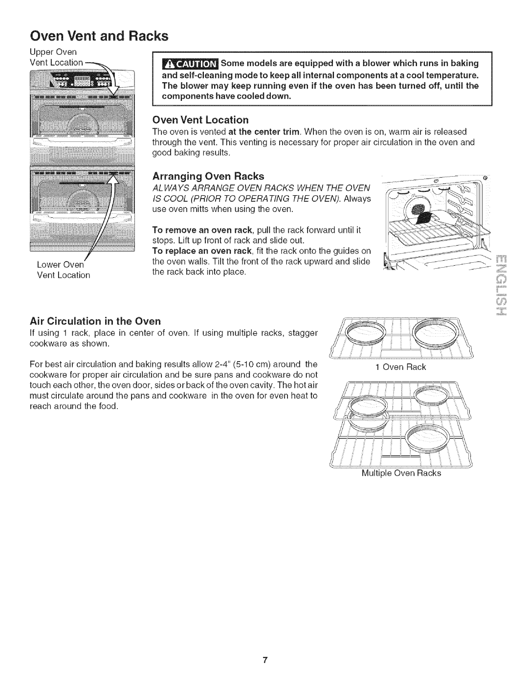 Kenmore 790.4906 manual Oven Vent and Racks, Arranging 