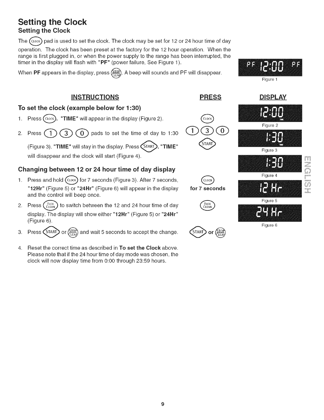 Kenmore 790.4906 manual Setting the Clock, Display, Instructionspress, To set the clock example below for 1 