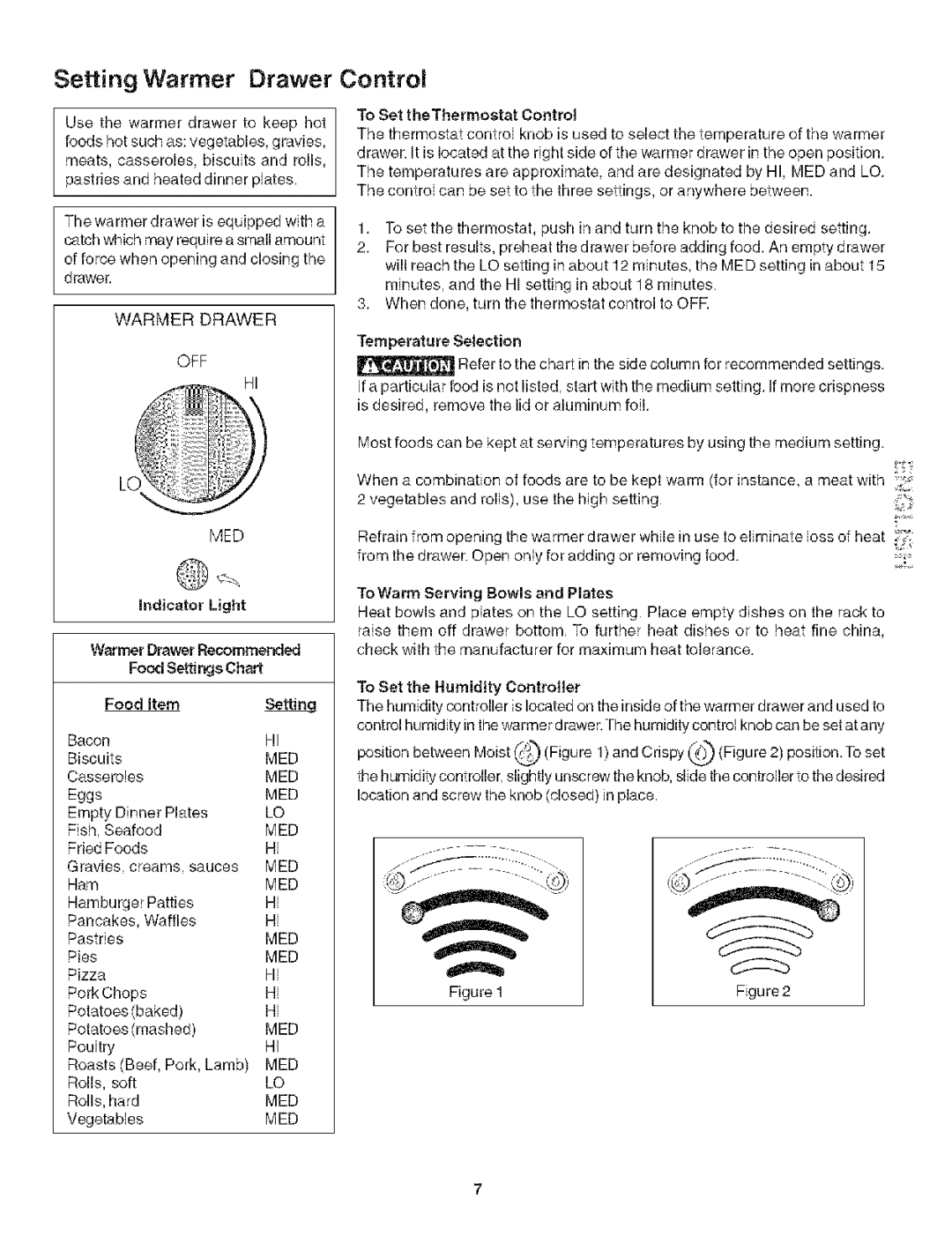 Kenmore 790.492 manual Setting Warmer Drawer, Control 