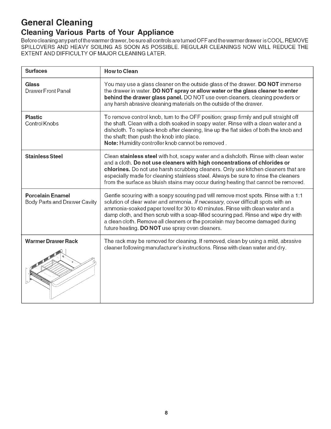 Kenmore 790.492 manual General Cleaning, Surfaces How to Clean Glass, Porcelain Enamel 