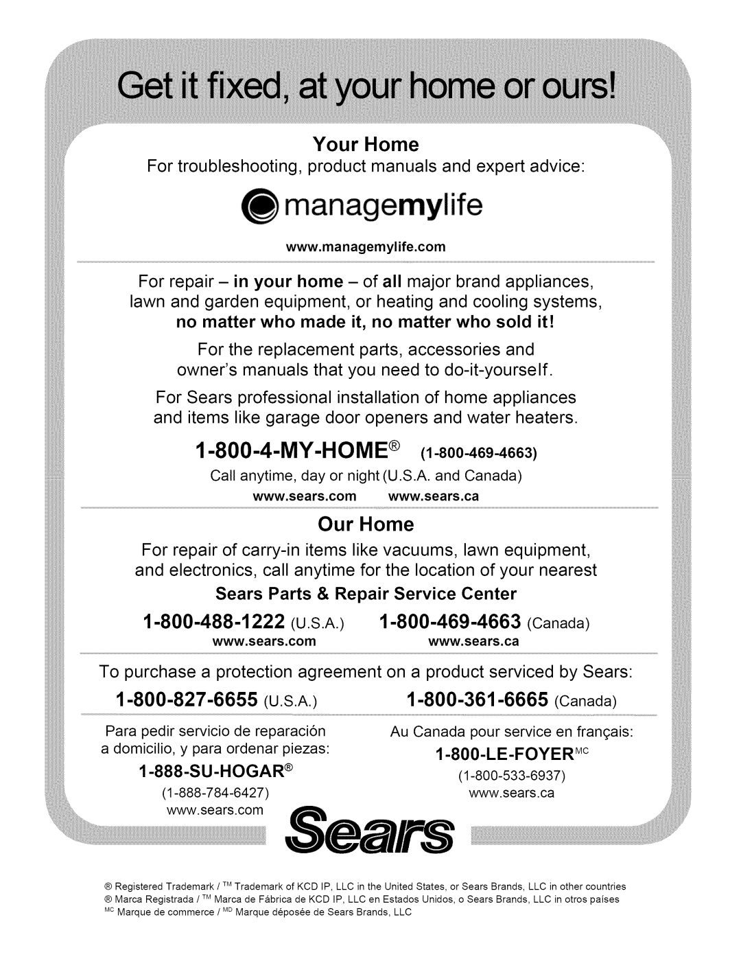 Kenmore 790.4928, 4931 Your Home, Our Home, For troubleshooting, product manuals and expert advice, LE-FOYER Mc, Su-Hogar 