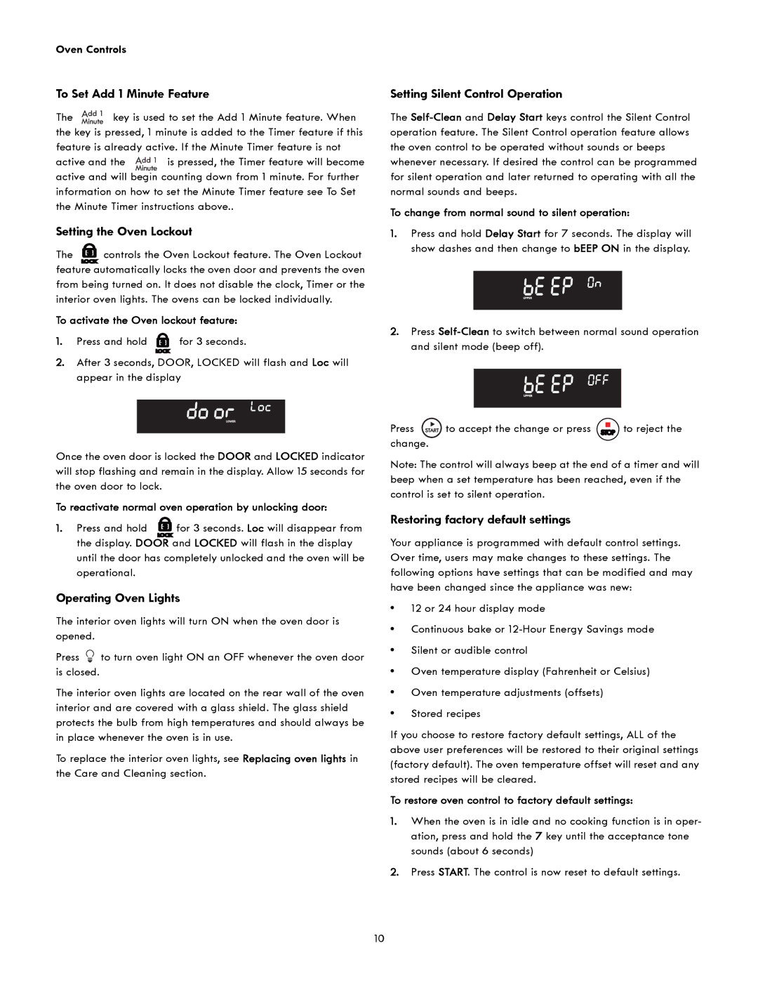 Kenmore 790.4943, 790.4941 manual To Set Add 1 Minute Feature, Setting the Oven Lockout, Operating Oven Lights 