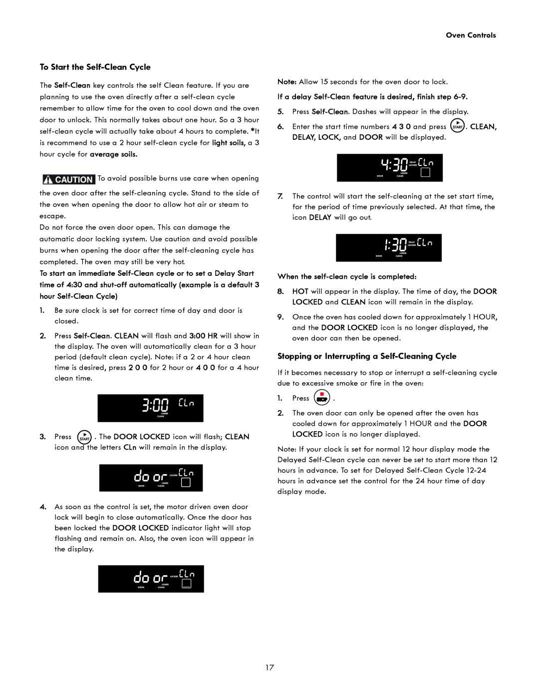 Kenmore 790.4941, 790.4943 manual To Start the Self-Clean Cycle, Stopping or Interrupting a Self-Cleaning Cycle 