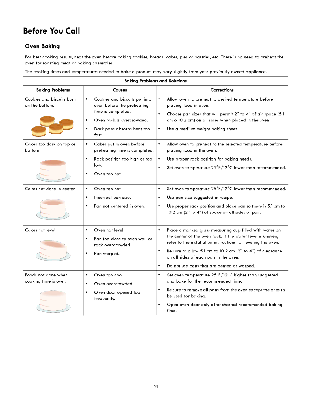 Kenmore 790.4941, 790.4943 manual Before You Call, Oven Baking, Baking Problems and Solutions Causes Corrections 