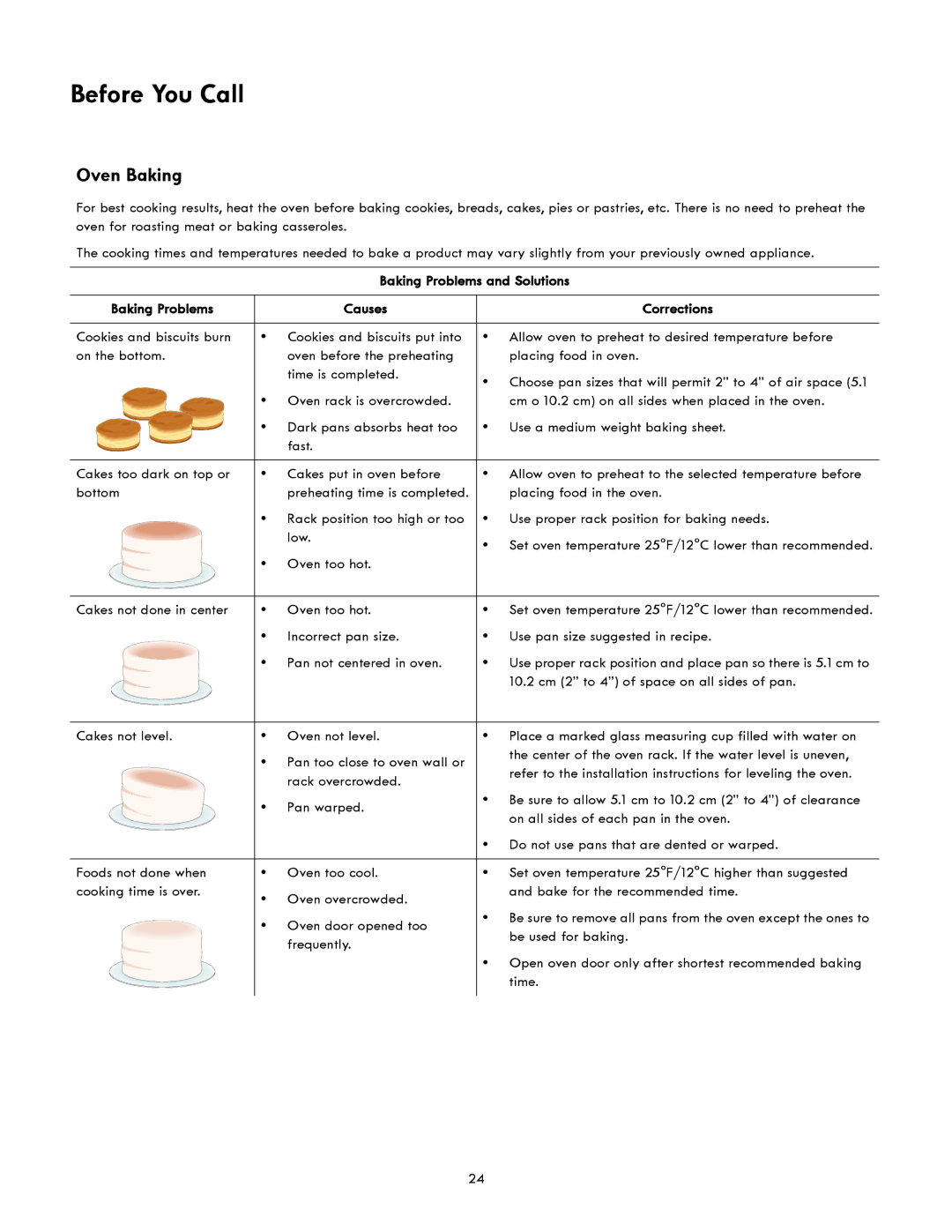 Kenmore 790.4951 manual Before You Call, Oven Baking, Baking Problems and Solutions Causes Corrections 