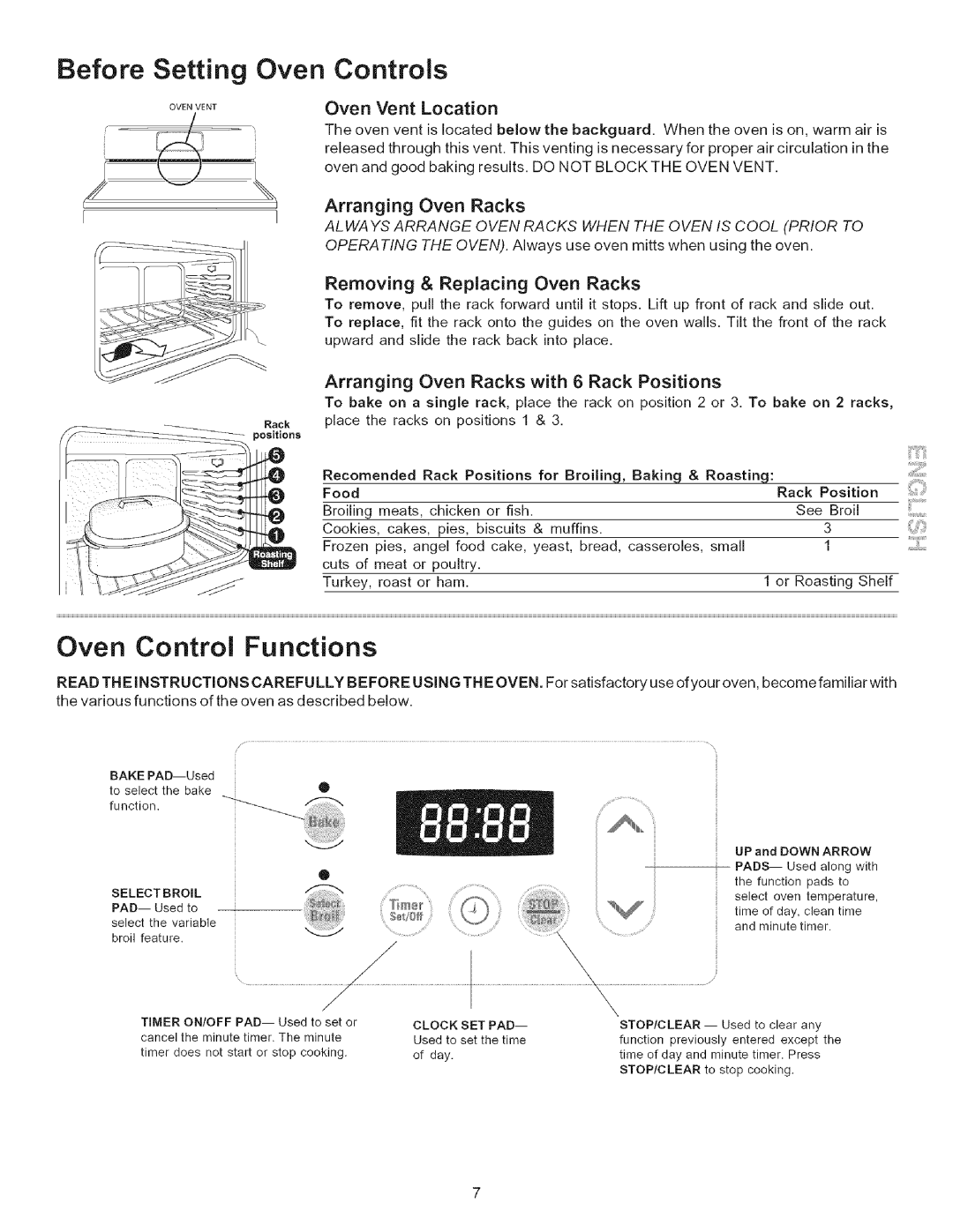 Kenmore 790.7042, 790.7011 manual Before Setting Oven Controls, Oven Control Functions 