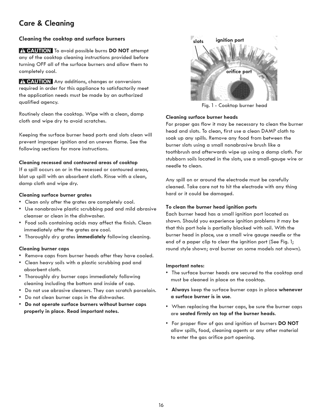 Kenmore 790.7050, 790.7060 manual Cleaning the cooktop and surface burners, Properly in place. Read important notes 