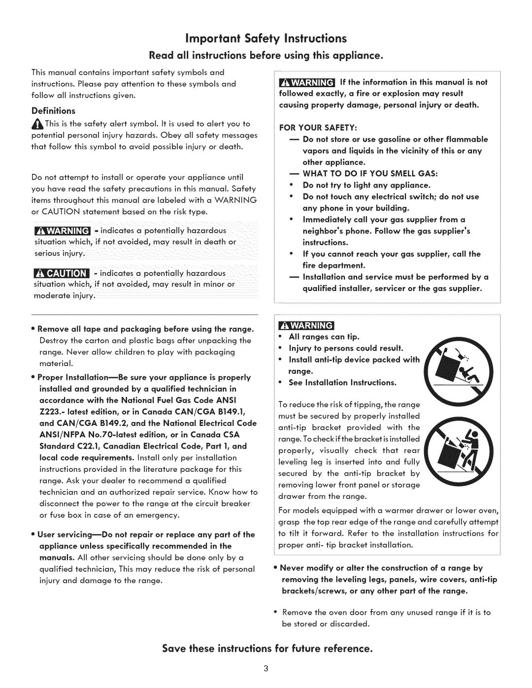 Kenmore 790.7060, 790.7050 manual Read all instructions before using this appliance, Definitions 