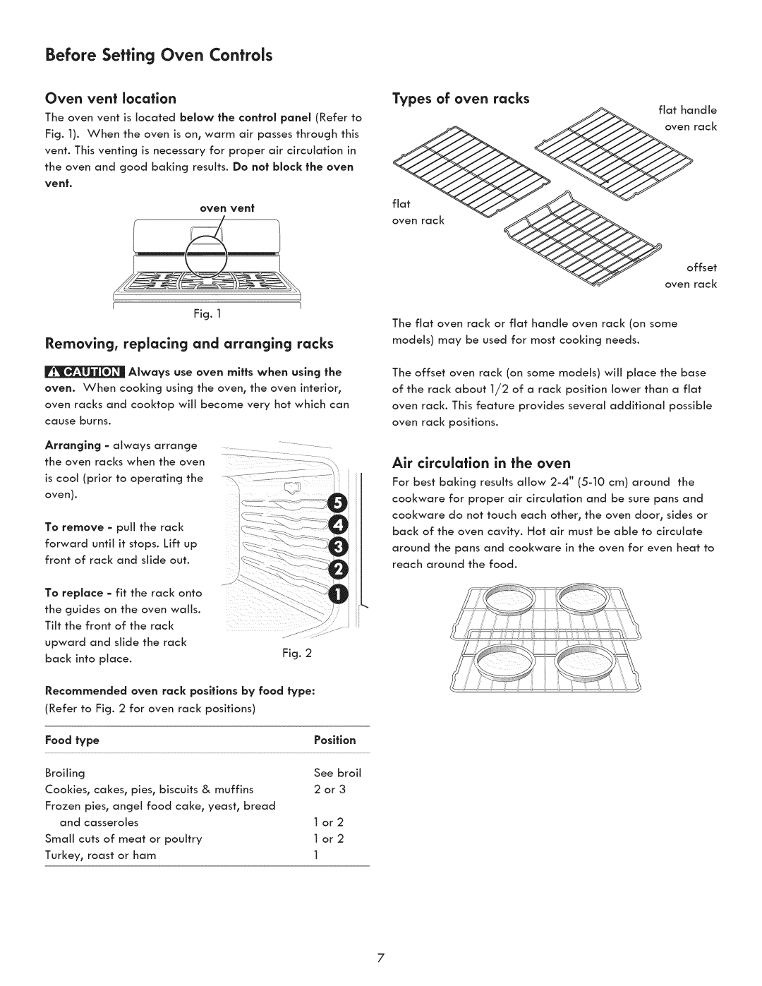 Kenmore 790.7060, 790.7050 manual Before Setting Oven Controls, Oven vent location, Removing, replacing and arranging racks 