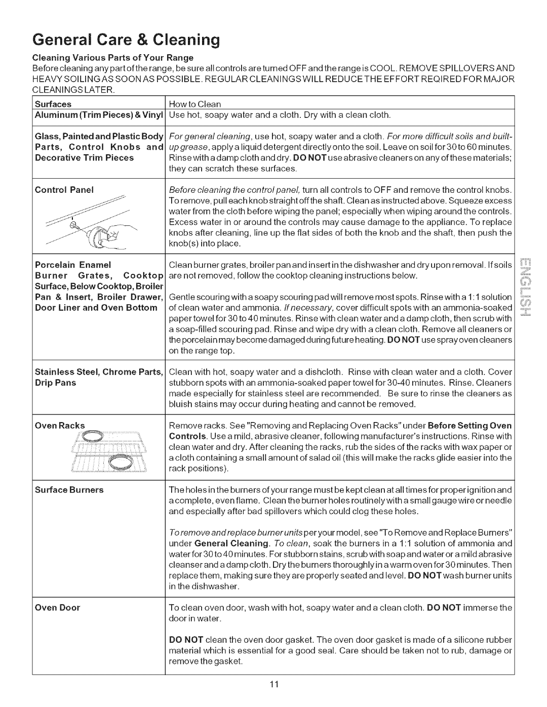 Kenmore 790.7115, 790.7116 manual General Care & Cleaning 