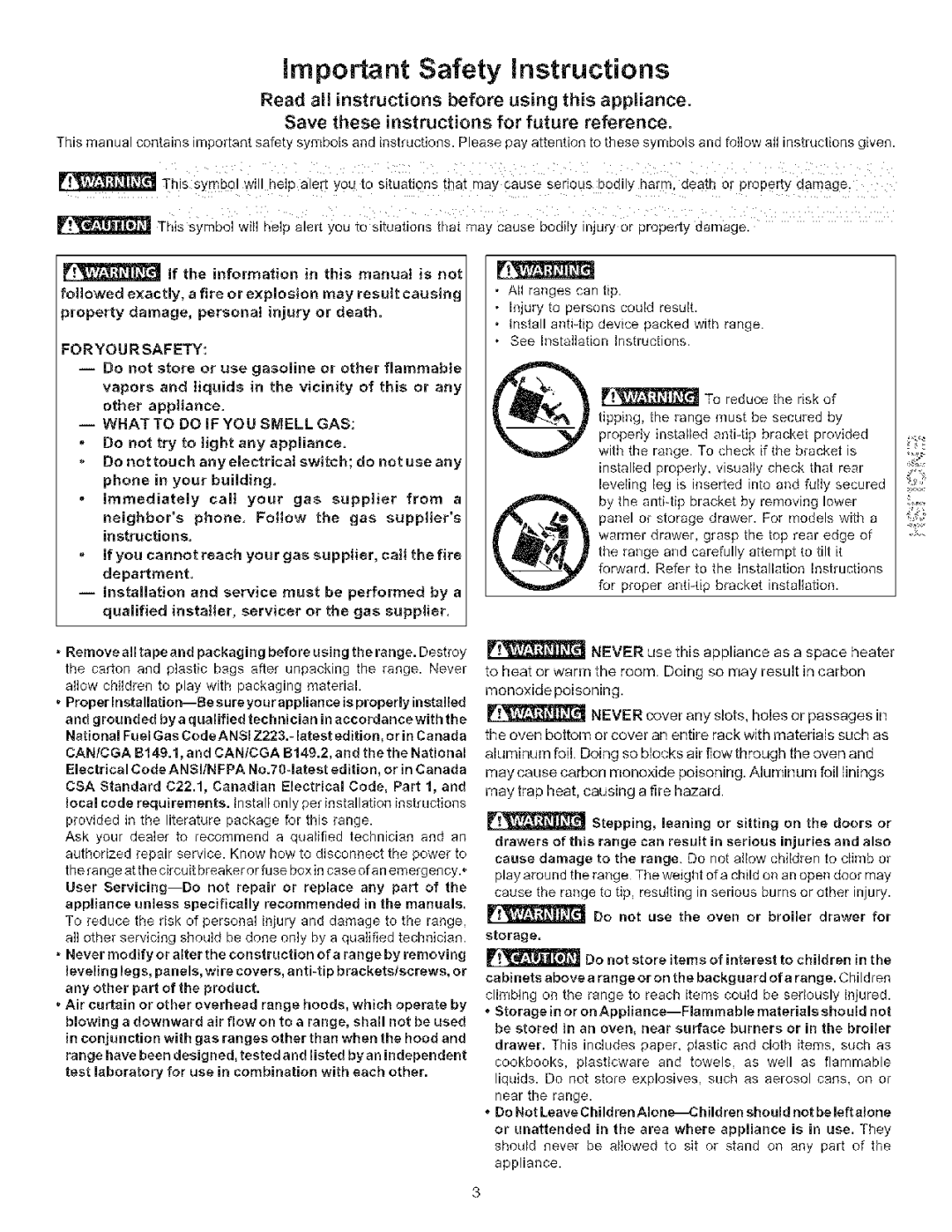 Kenmore 790.7115, 790.7116 manual Important Safety instructions 