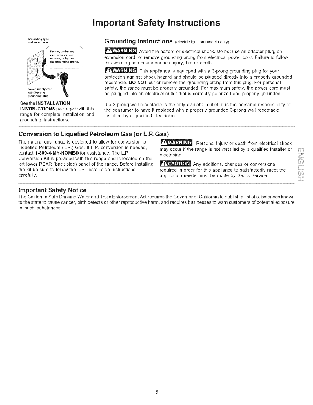 Kenmore 790.7115, 790.7116 Conversion to Liquefied Petroleum Gas or L.P. Gas, Important Safety Notice, Seethe Installation 