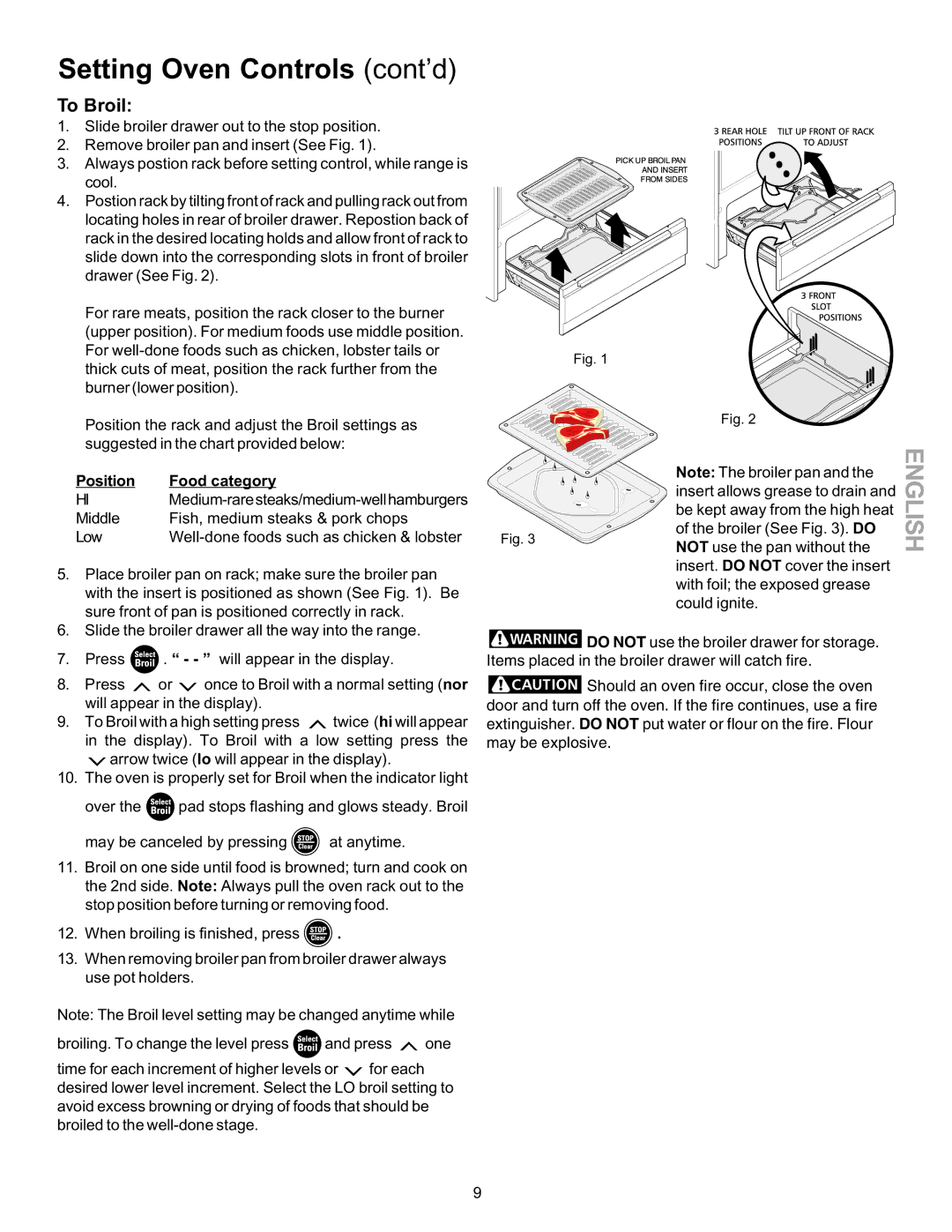 Kenmore 790.7131 manual Setting Oven Controls cont’d, To Broil, Position Food category 