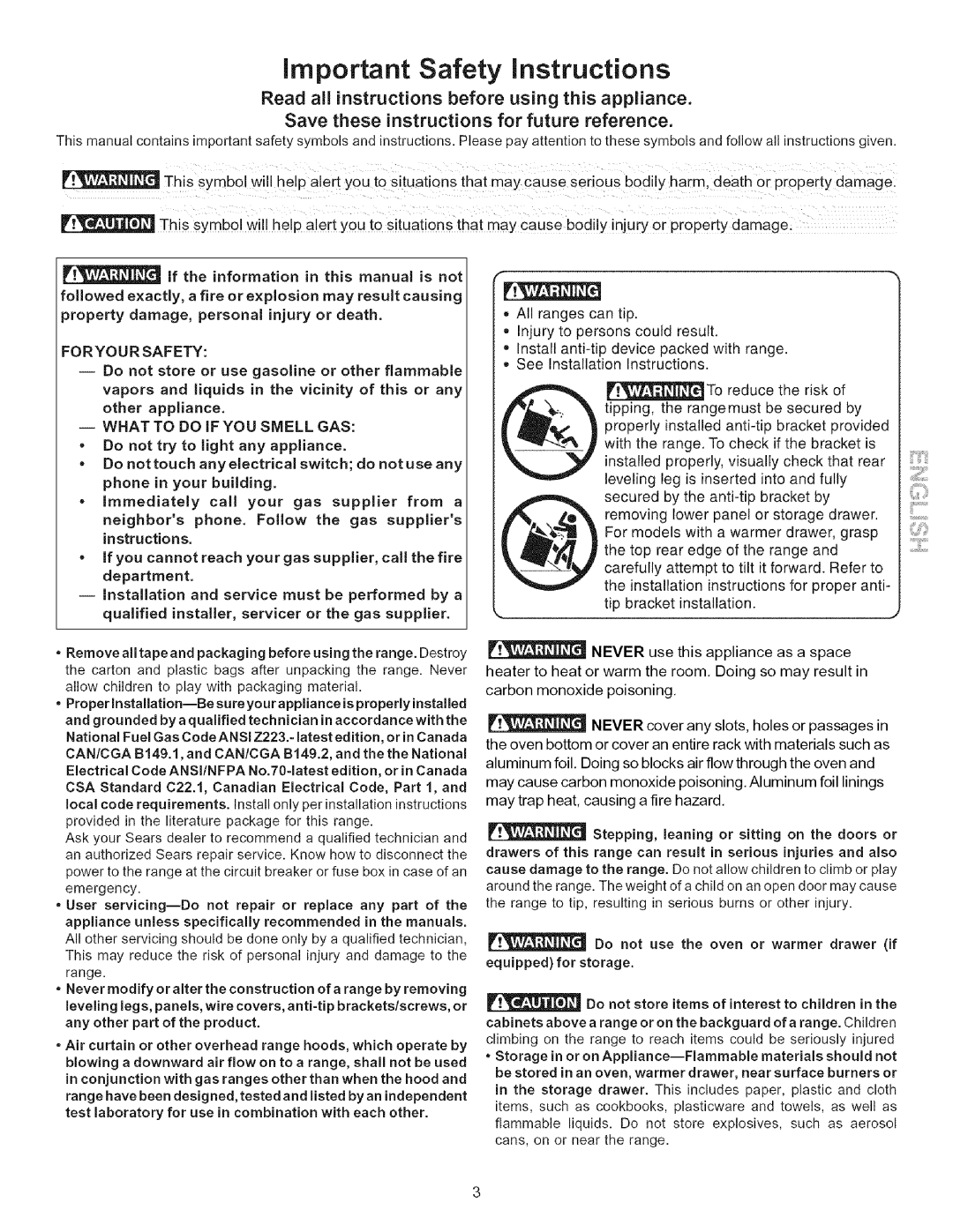 Kenmore 790.7156 manual Important Safety instructions, Save these instructions for future reference 