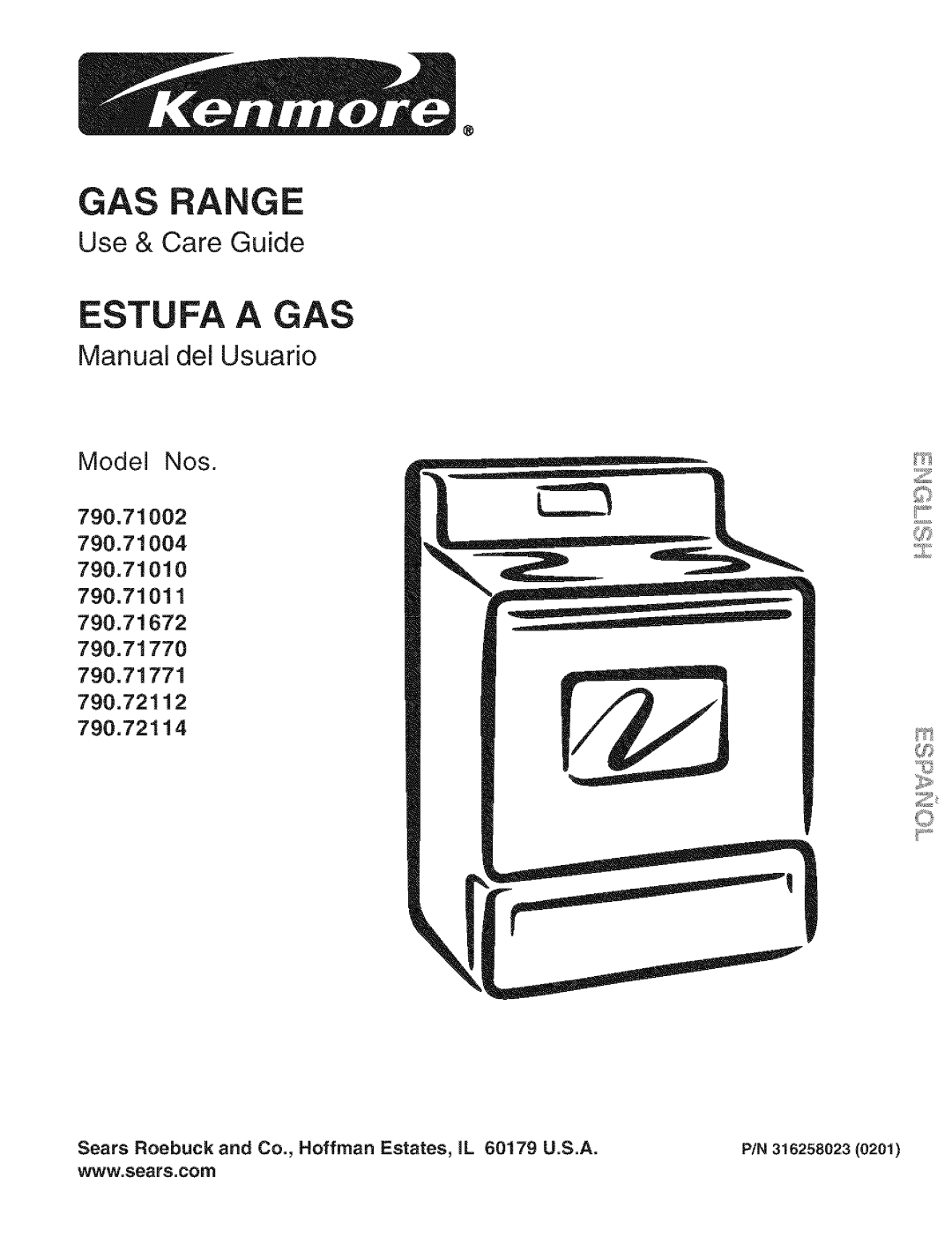 Kenmore 790.71011, 790.72114, 790.72112 manual Sears Roebuck and Co., Hoffman Estates, IL 60179 U.S.A, PIN 316258023 