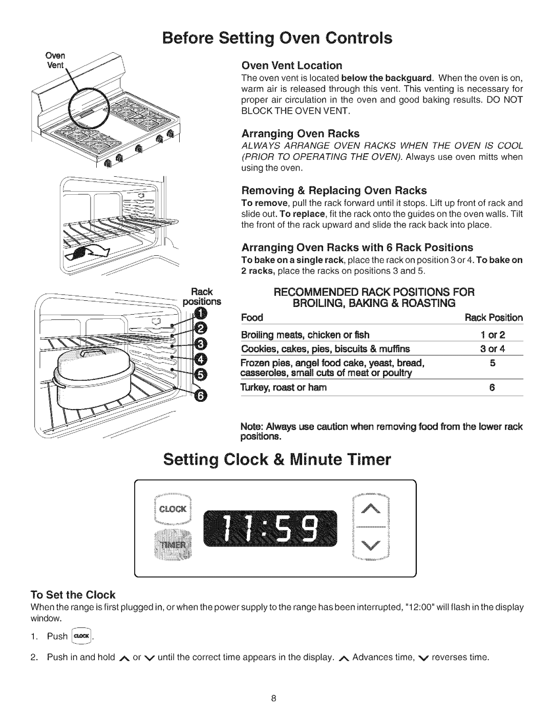 Kenmore 790.7177, 790.72114, 790.71011, 790.72112 manual Before Setting Oven Controls, Arranging Oven Racks, Rack Position 