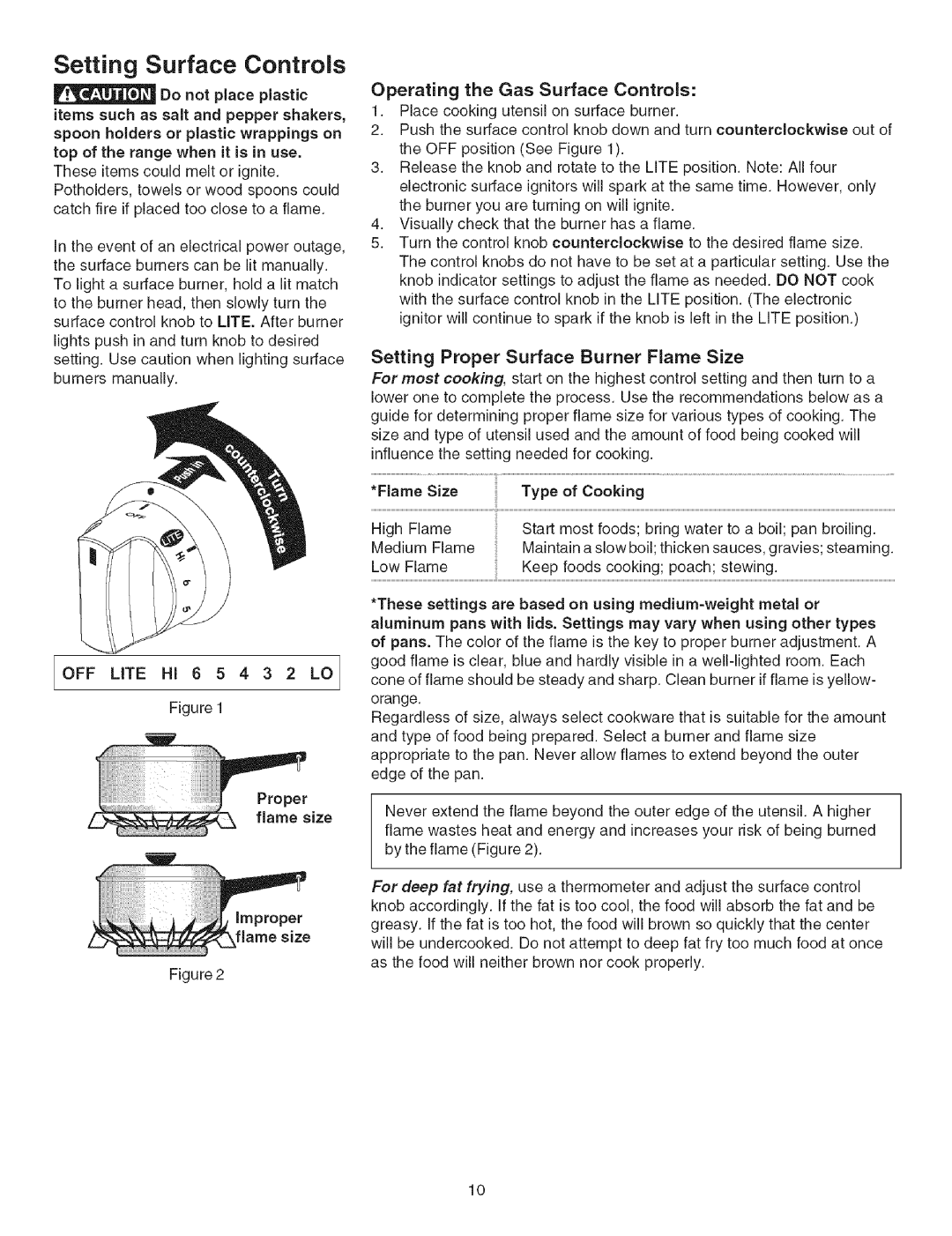 Kenmore 790.754 manual Setting Surface Controls, Proper, Improper, Type of Cooking 