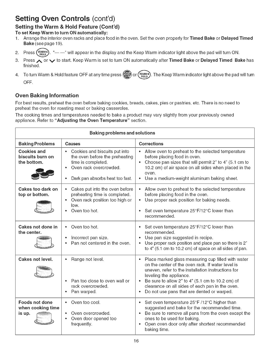 Kenmore 790.754 manual Setting Oven Controls contd, Setting the Warm & Hold Feature Contd, Oven Baking information 