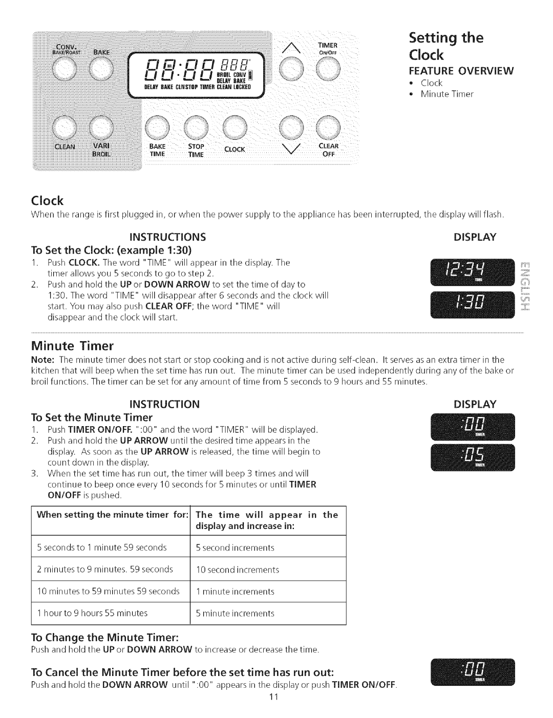 Kenmore 790.75503 manual Clock, Setting, Minute Timer 