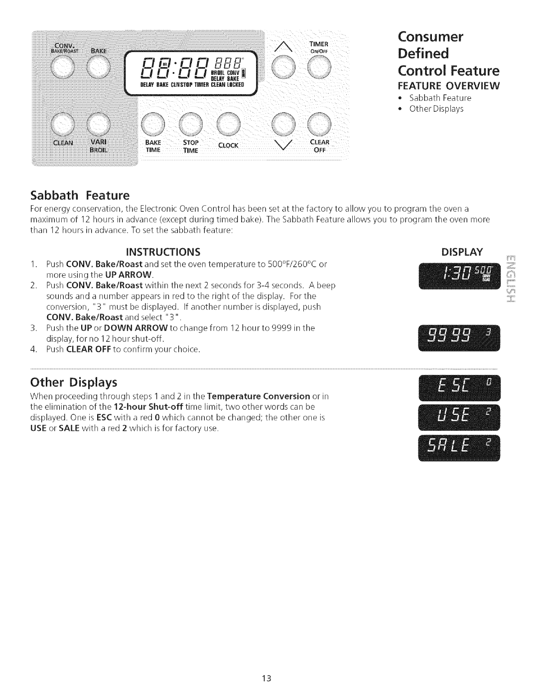 Kenmore 790.75503 manual Other Displays, Sabbath Feature 