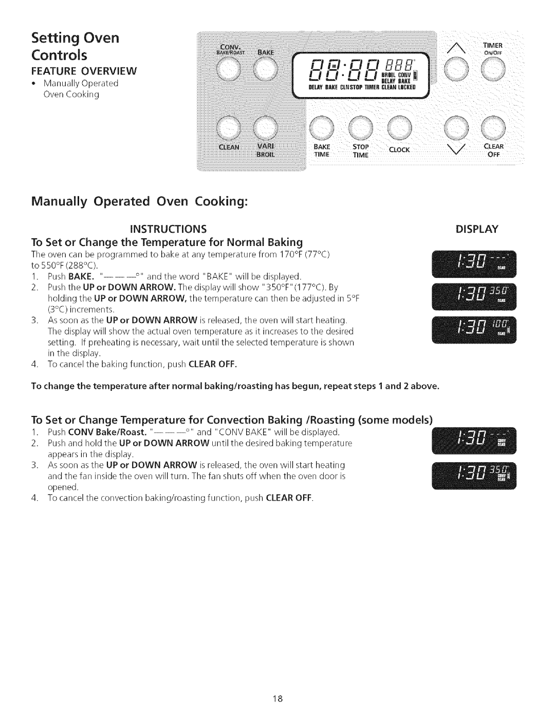 Kenmore 790.75503 manual Controls, Setting Oven, Manually Operated Oven Cooking 