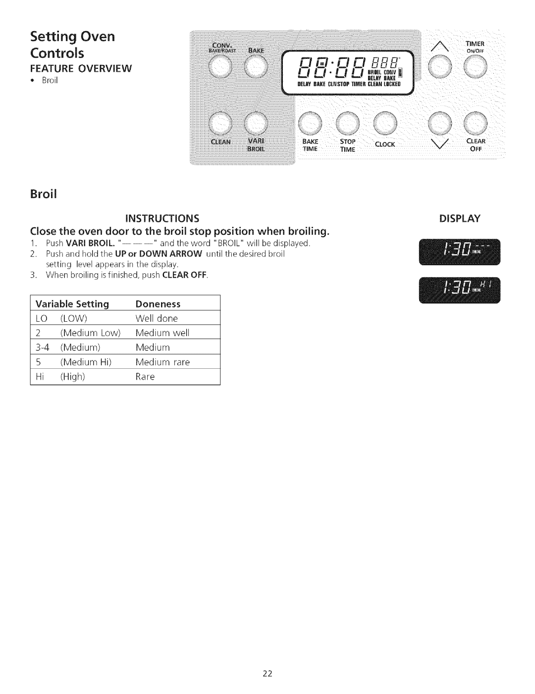 Kenmore 790.75503 manual Broil, Lo Low 