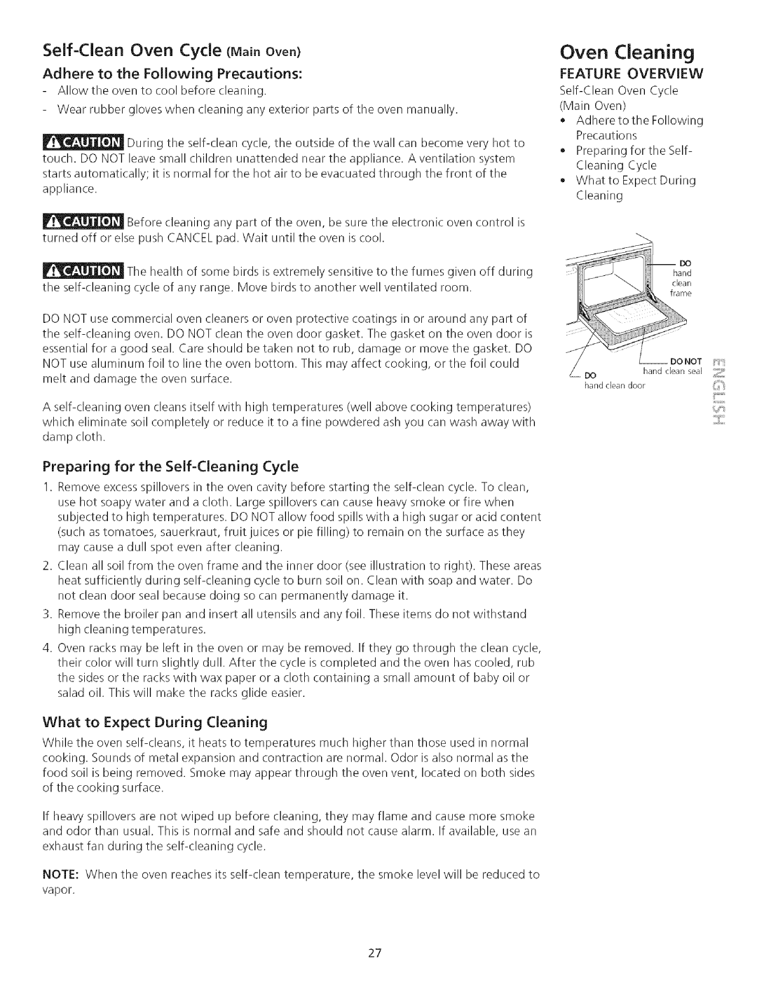 Kenmore 790.75503 manual Oven Cleaning, Preparing for the Self-Cleaning Cycle, What to Expect During Cleaning 