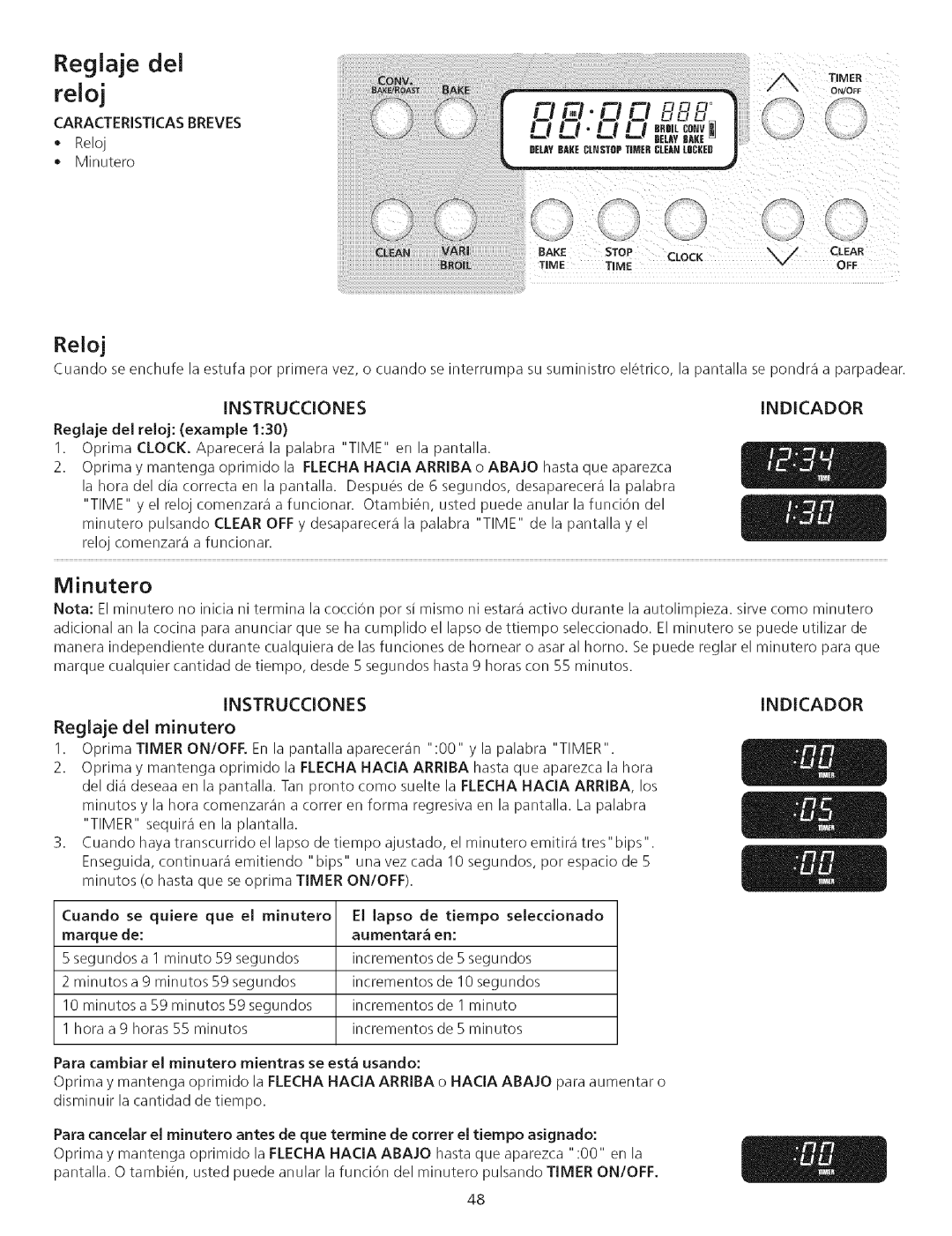 Kenmore 790.75503 manual Reglaje del, Reloj, Minutero, Instrucciones 