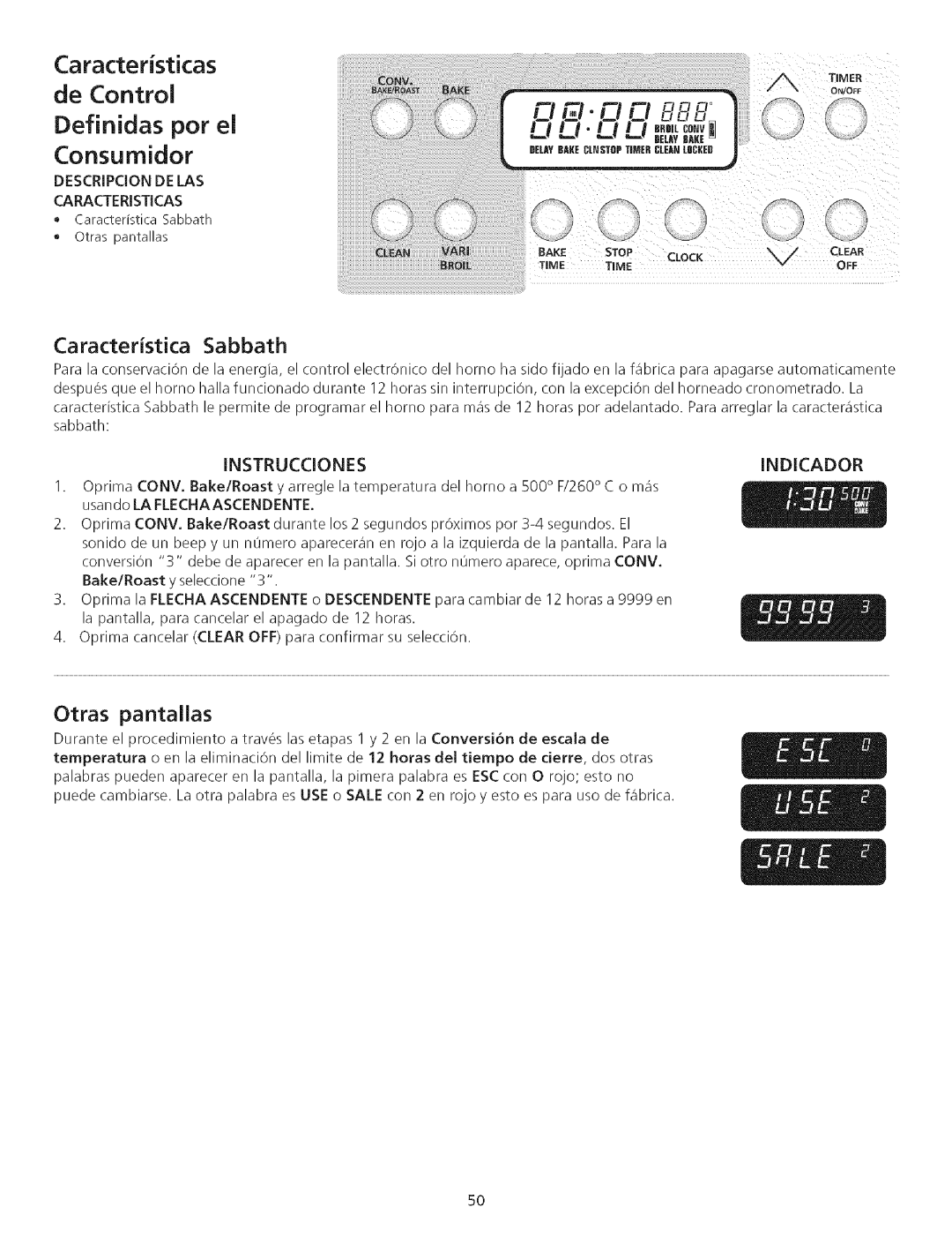 Kenmore 790.75503 manual Definidas pot el Consumidor, CaracterJstJcas De Control, Instrucciones Indicador 