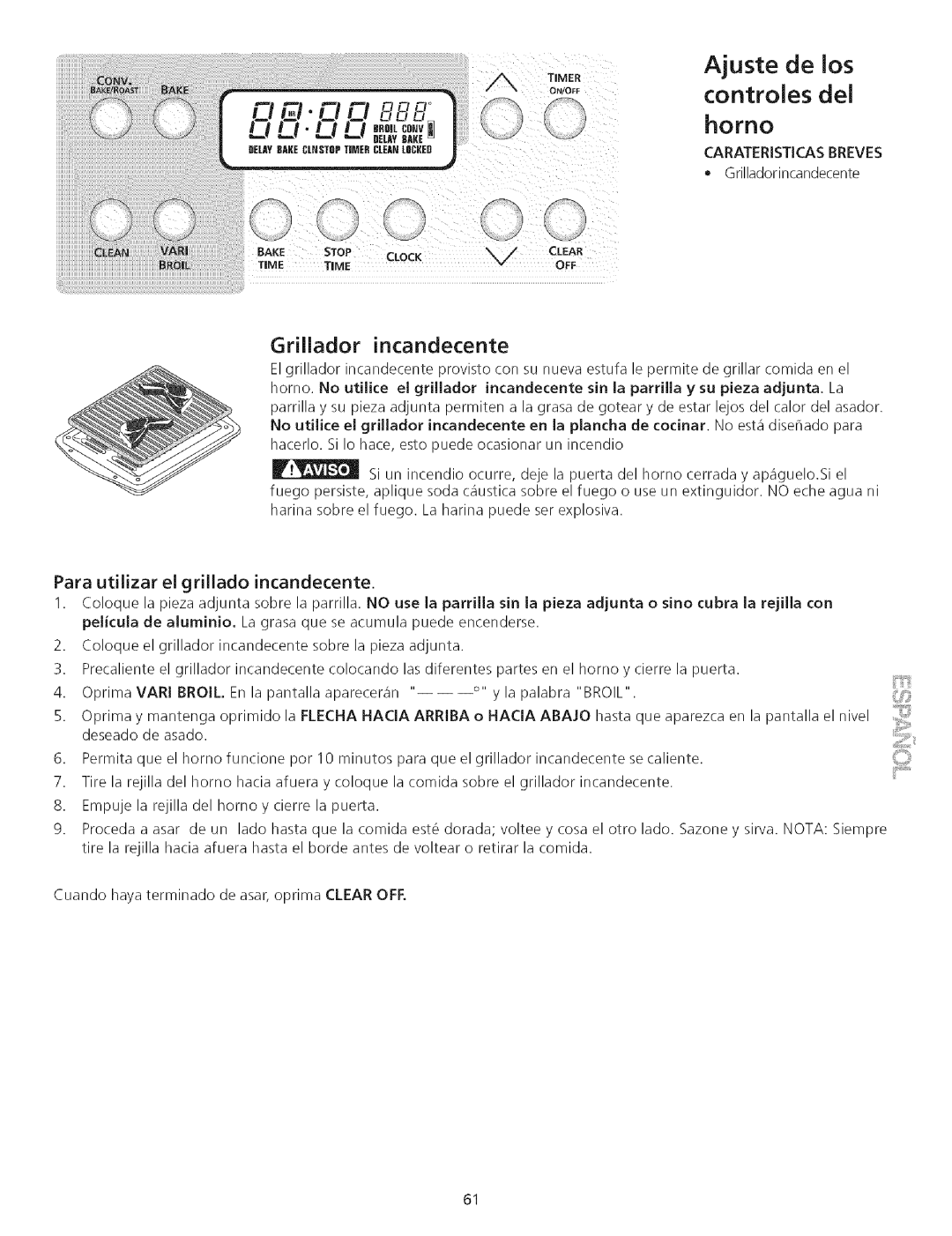 Kenmore 790.75503 manual Grillador incandecente, Para utilizar el grillado incandecente 