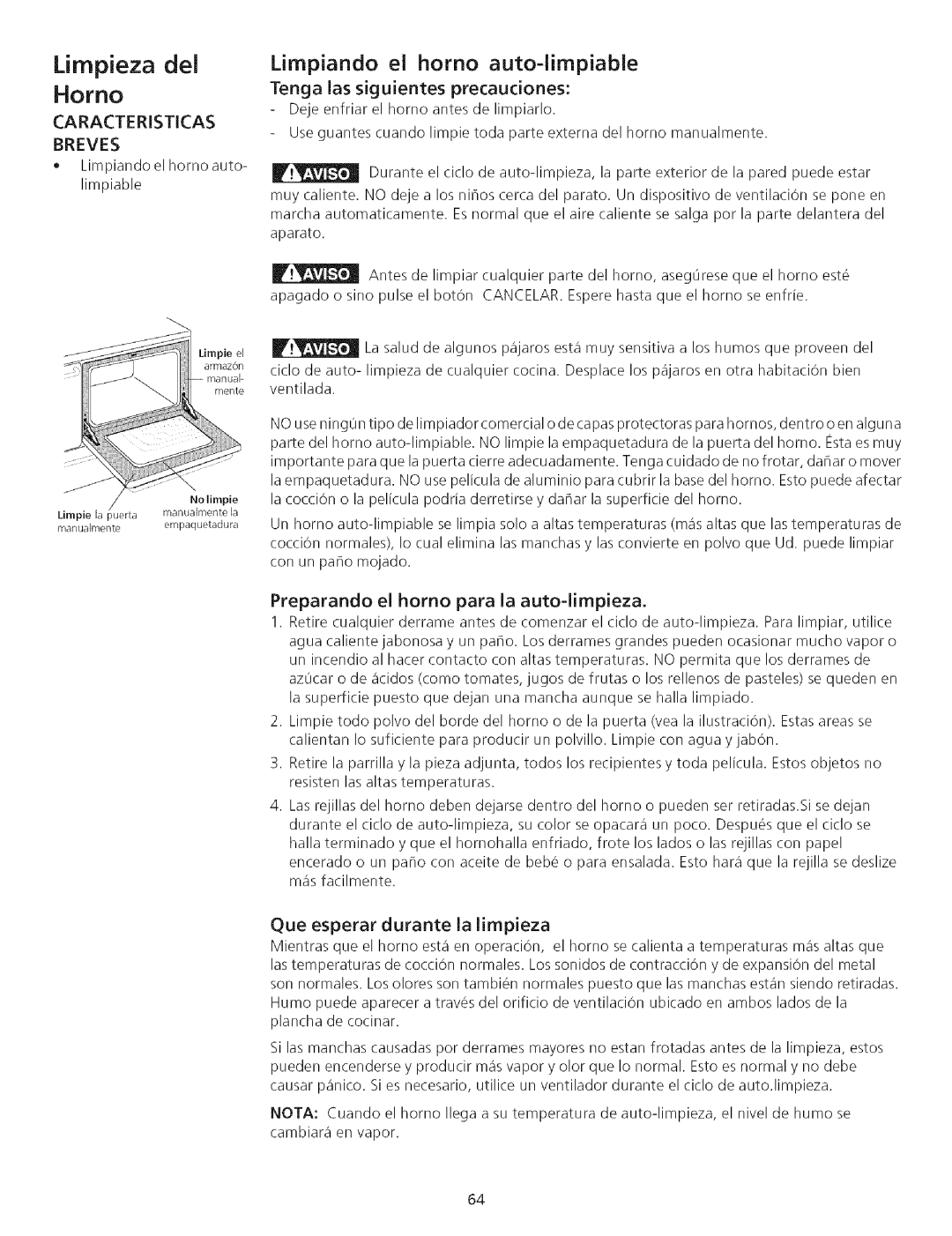 Kenmore 790.75503 manual Limpieza del, Horno, Limpiando el horno auto-limpiable, Caracteristicas 