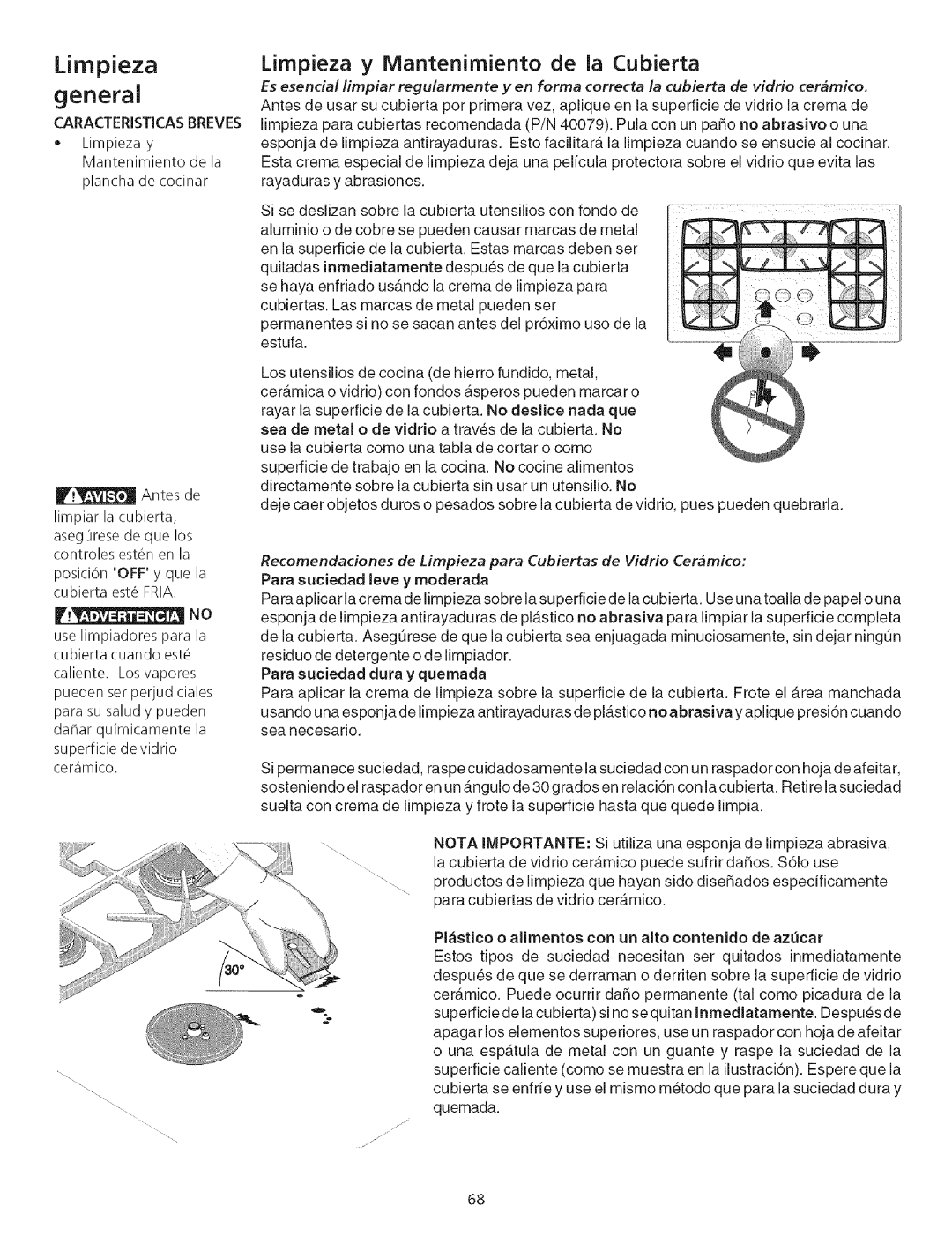 Kenmore 790.75503 manual General, Limpieza y Mantenimiento de la Cubierta 