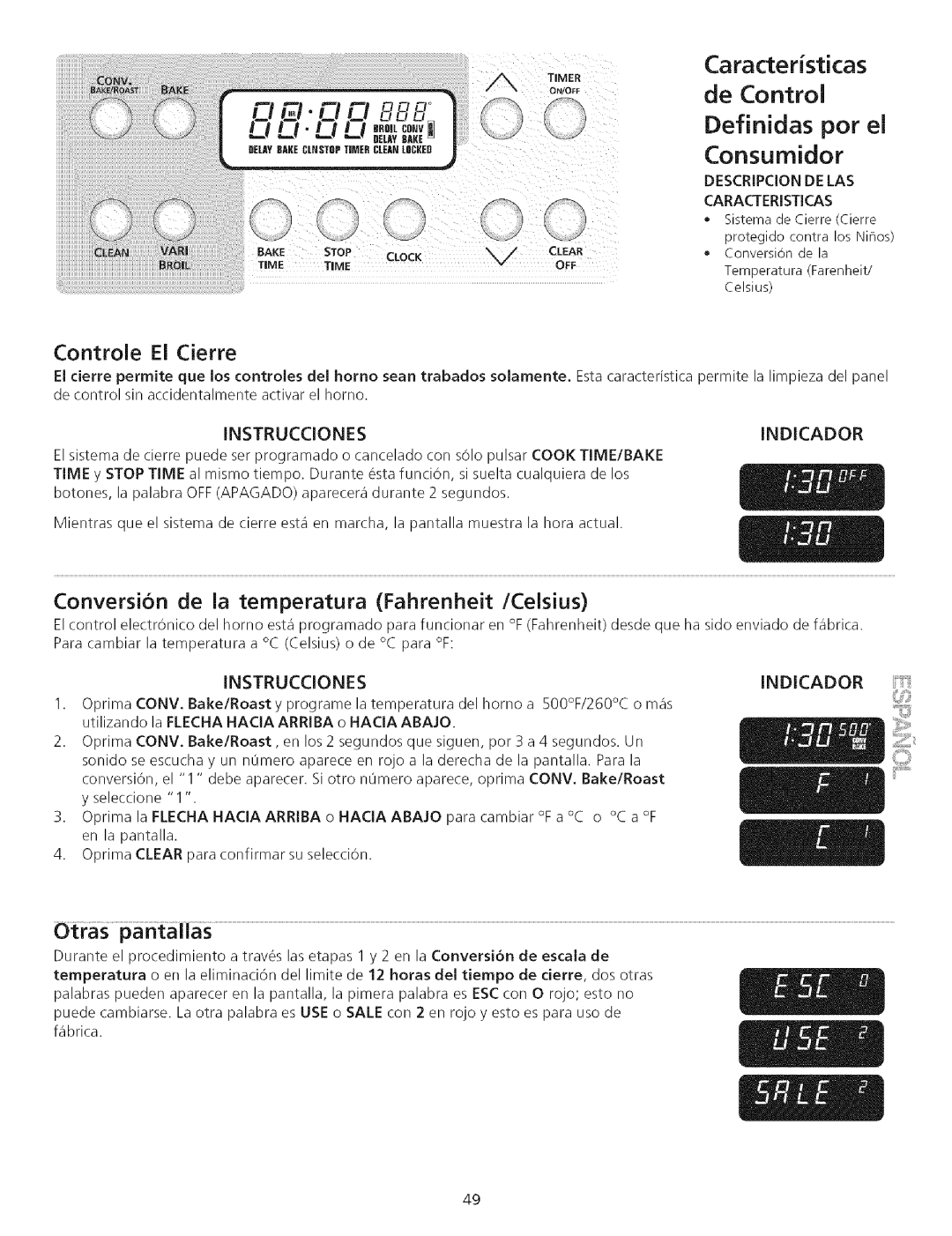 Kenmore 790.75503 manual de Control Definidas por el Consumidor, Caracteristicas 