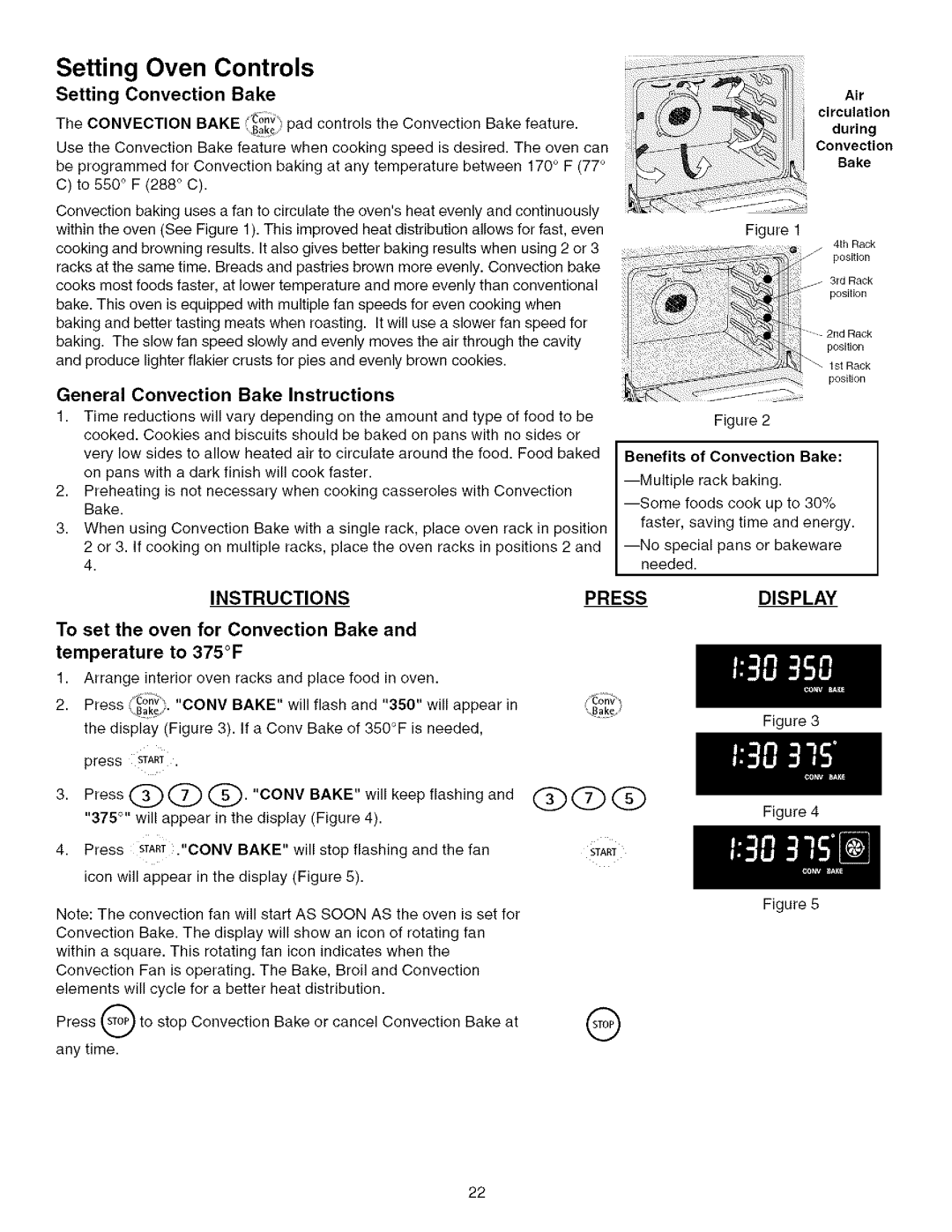 Kenmore 790.75603 manual Setting Convection Bake, General Convection Bake Instructions, To set the oven for Convection Bake 