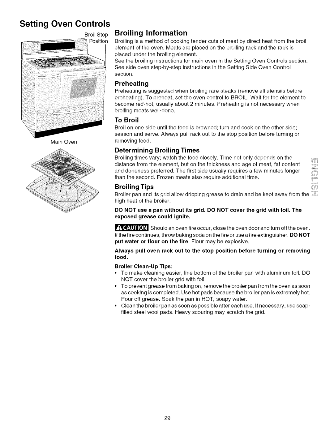 Kenmore 790.75603 manual Preheating, Determining Broiling Times, Broiling Tips 