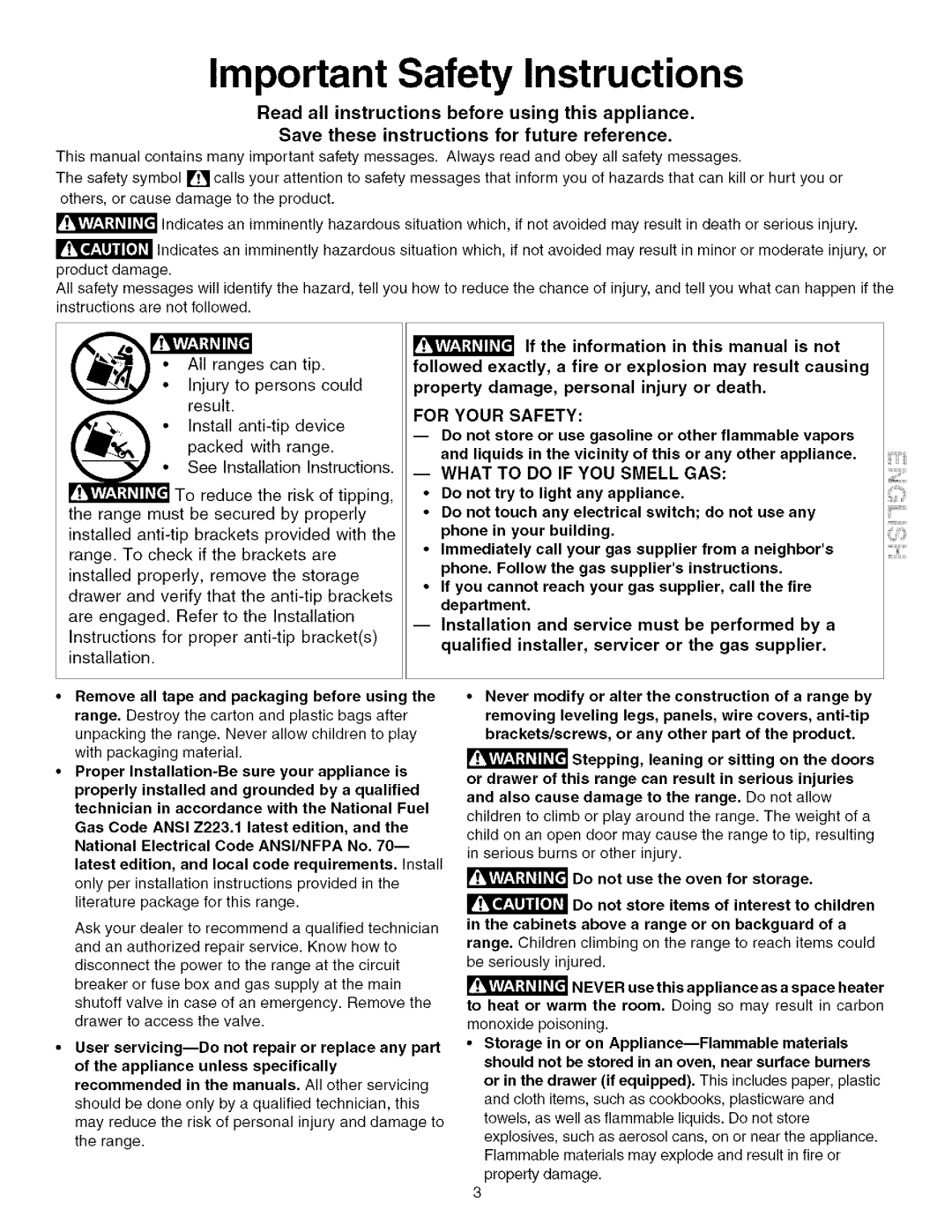 Kenmore 790.75603 manual Important Safety Instructions 