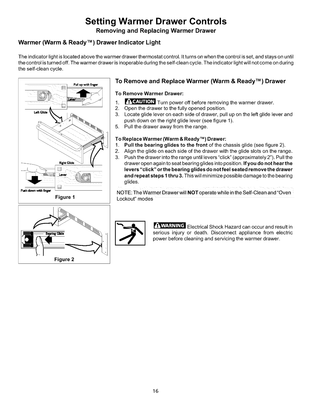 Kenmore 790.75609, 790.75604, 790.75602 manual To Remove and Replace Warmer Warm & Ready TM Drawer, To Remove Warmer Drawer 