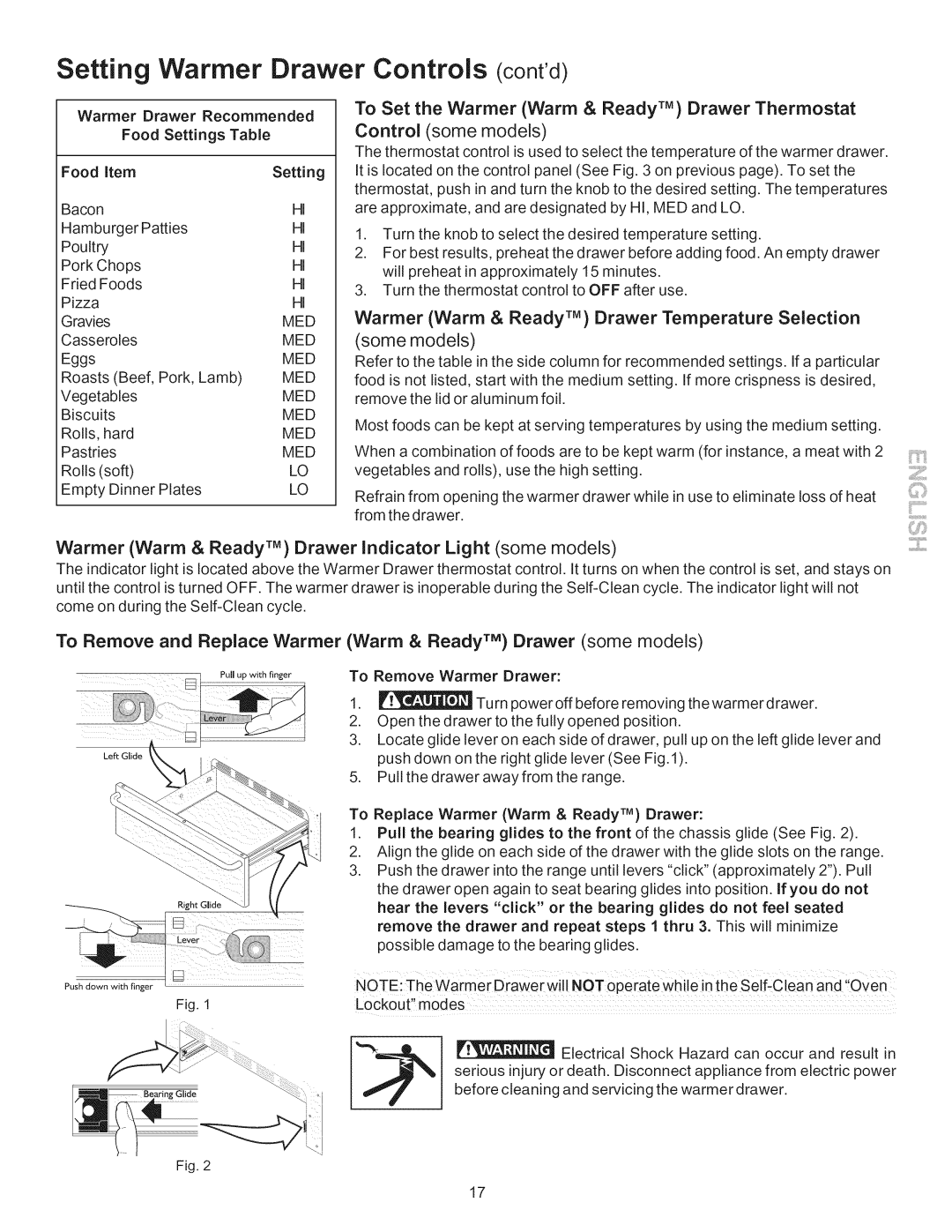 Kenmore 790.7748, 790.7746 Setting Warmer Drawer Controls contd, Warmer Warm & Ready TM Drawer Indicator Light some models 