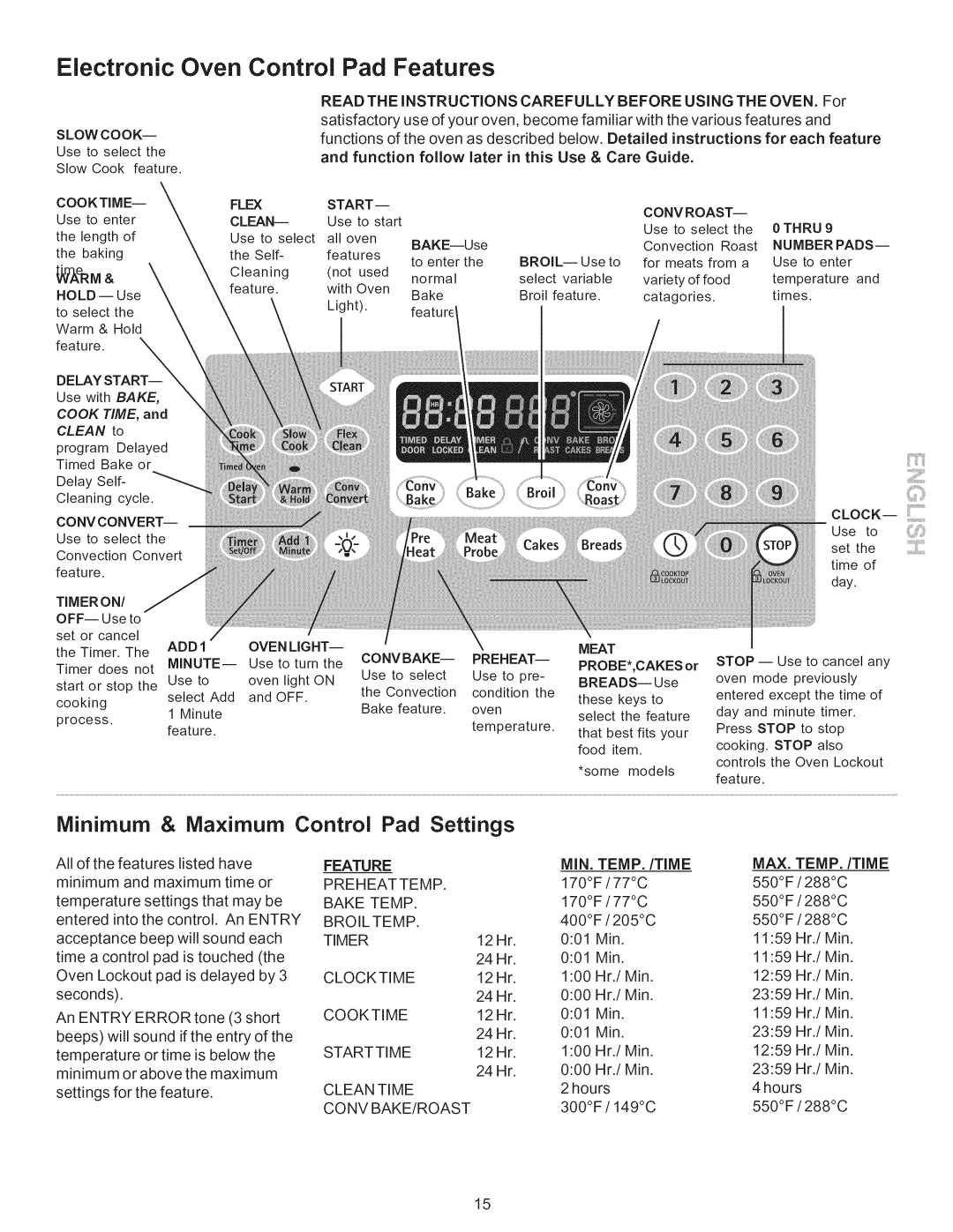 Kenmore 790.7752 manual Electronic Oven Control Pad Features, Read the iNSTRUCTiONS Carefully Before Using the OVEN. For 