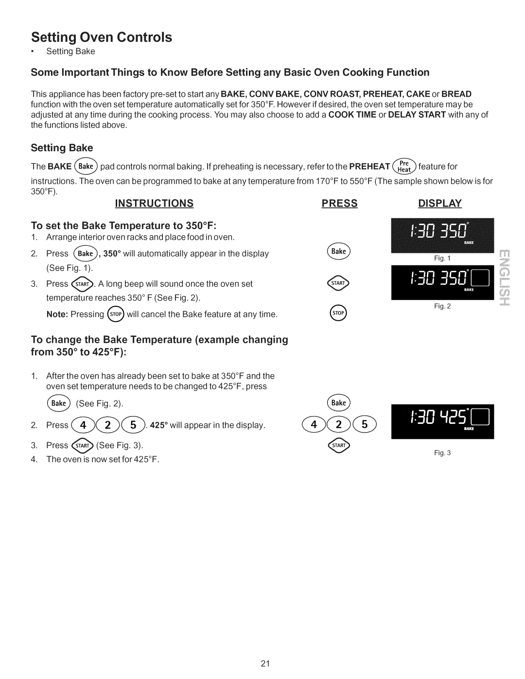 Kenmore 790.7754, 790.7753, 790.7751, 790.7752 manual Setting Bake, To set the Bake Temperature to 350F 