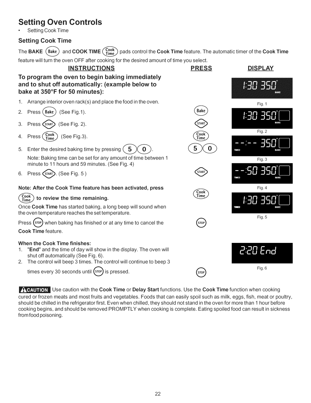 Kenmore 790.7751, 790.7753, 790.7754, 790.7752 manual Setting Cook Time, Bake at 350F for 50 minutes 