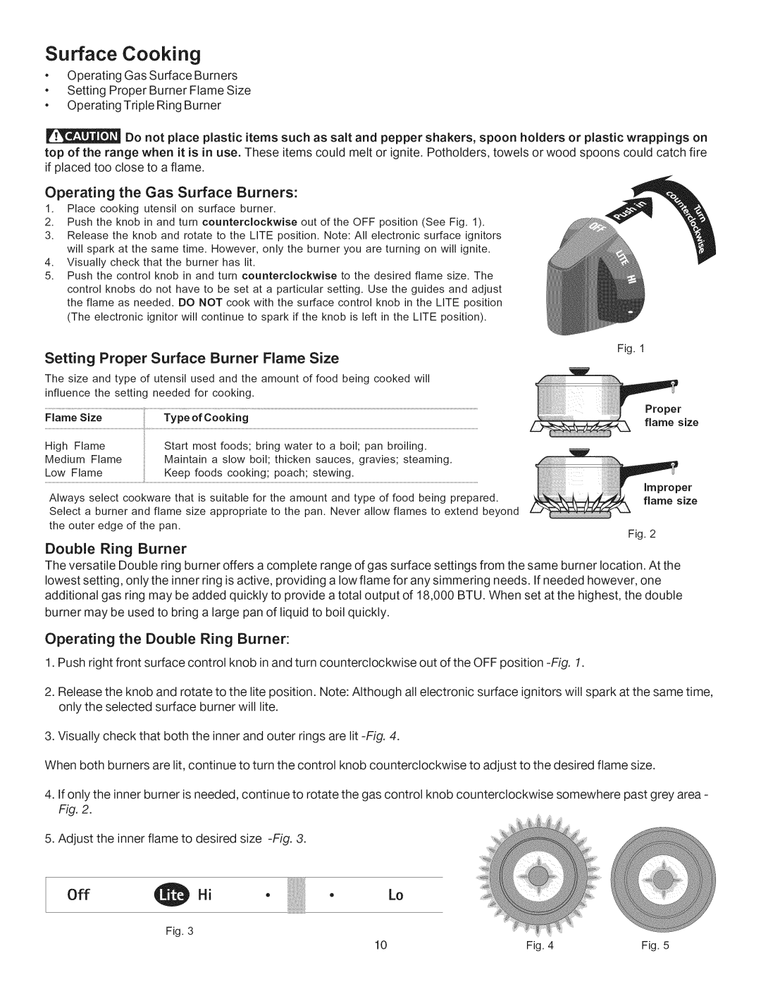 Kenmore 790.7755 manual Surface Cooking, Operating the Gas Surface Burners, Operating the Double Ring Burner 