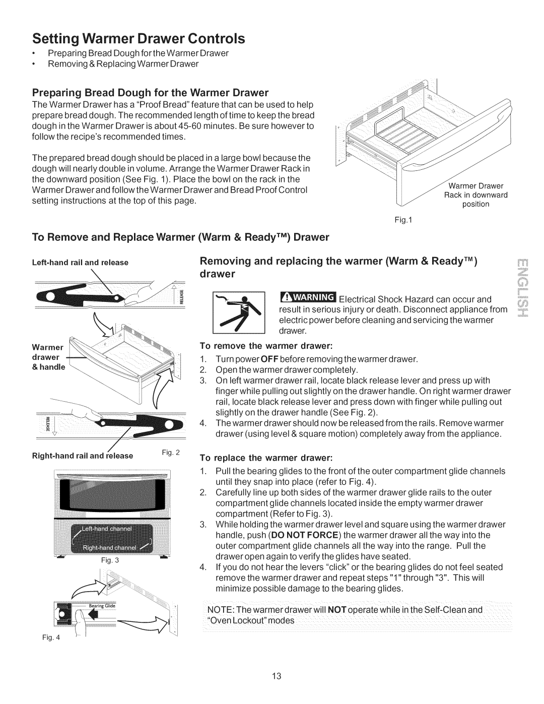 Kenmore 790.7755 manual Preparing Bread Dough for the Warmer Drawer, To Remove and Replace Warmer Warm & Ready TM Drawer 