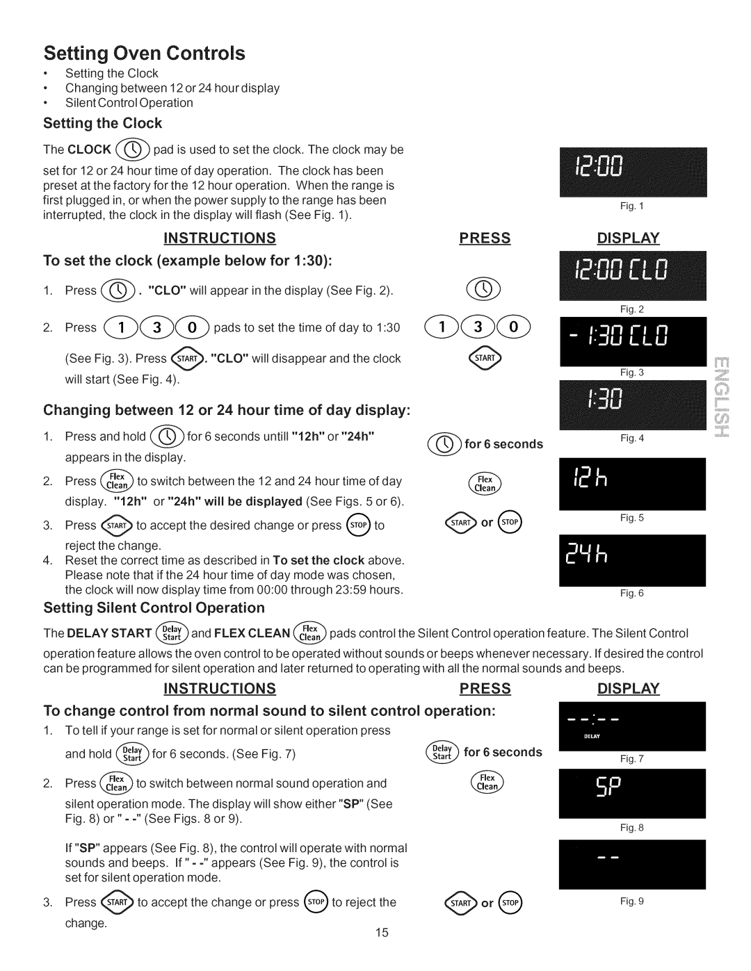 Kenmore 790.7755 manual Setting Oven Controls, Setting the Clock, Press Display, Setting Silent Control Operation 